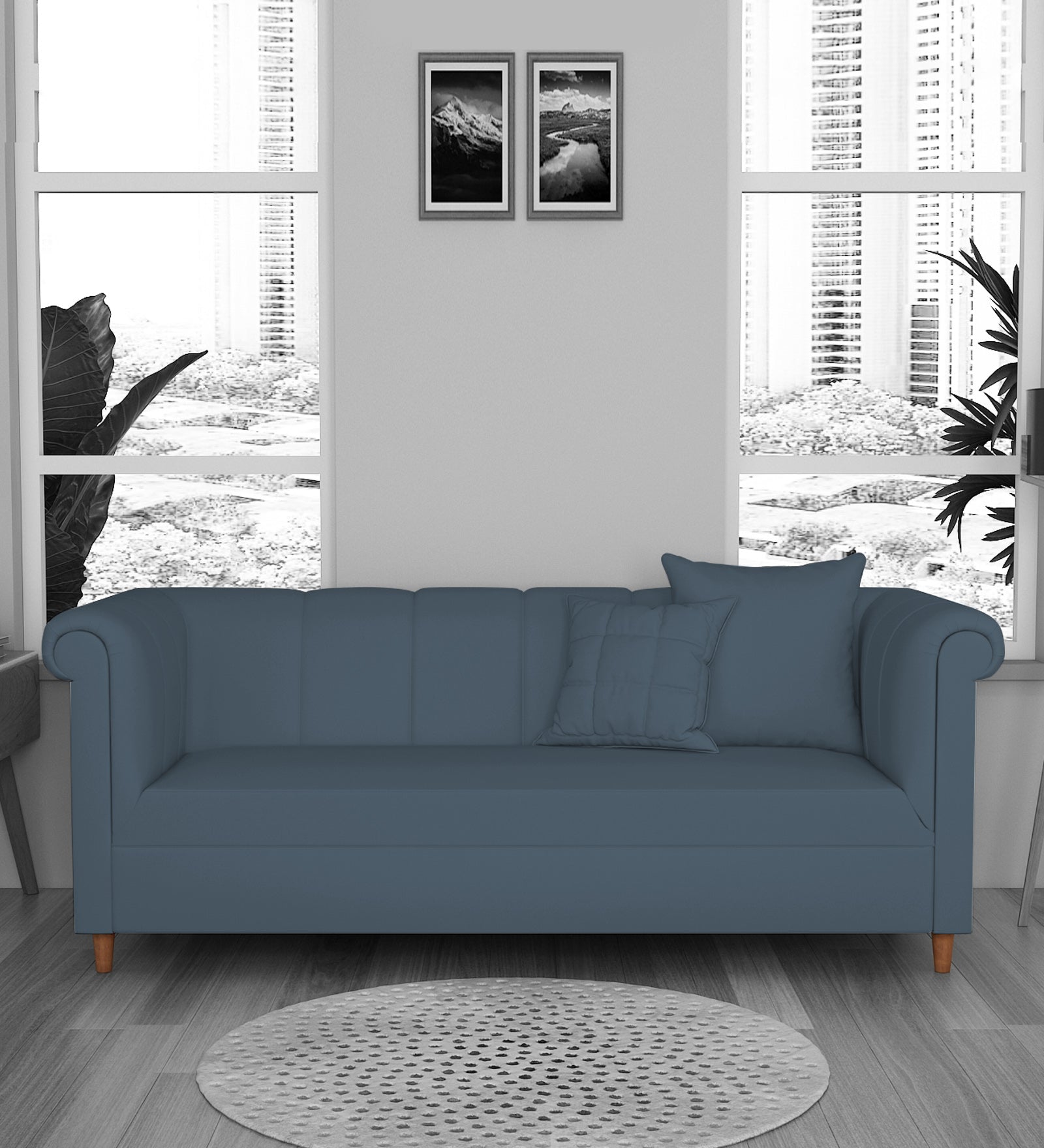 Rubi Velvet 3 Seater Sofa In Oxford Blue Colour - Febonic Living