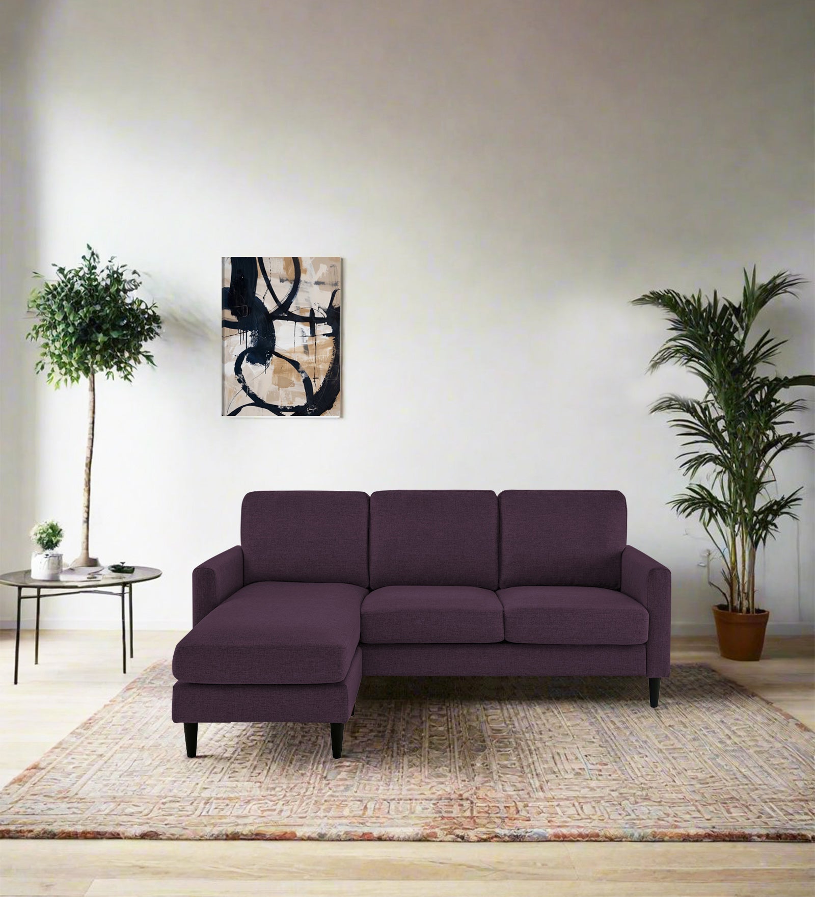Romie Fabric RHS Sectional Sofa (2+Lounger) In Greek Purple Colour - Febonic Living