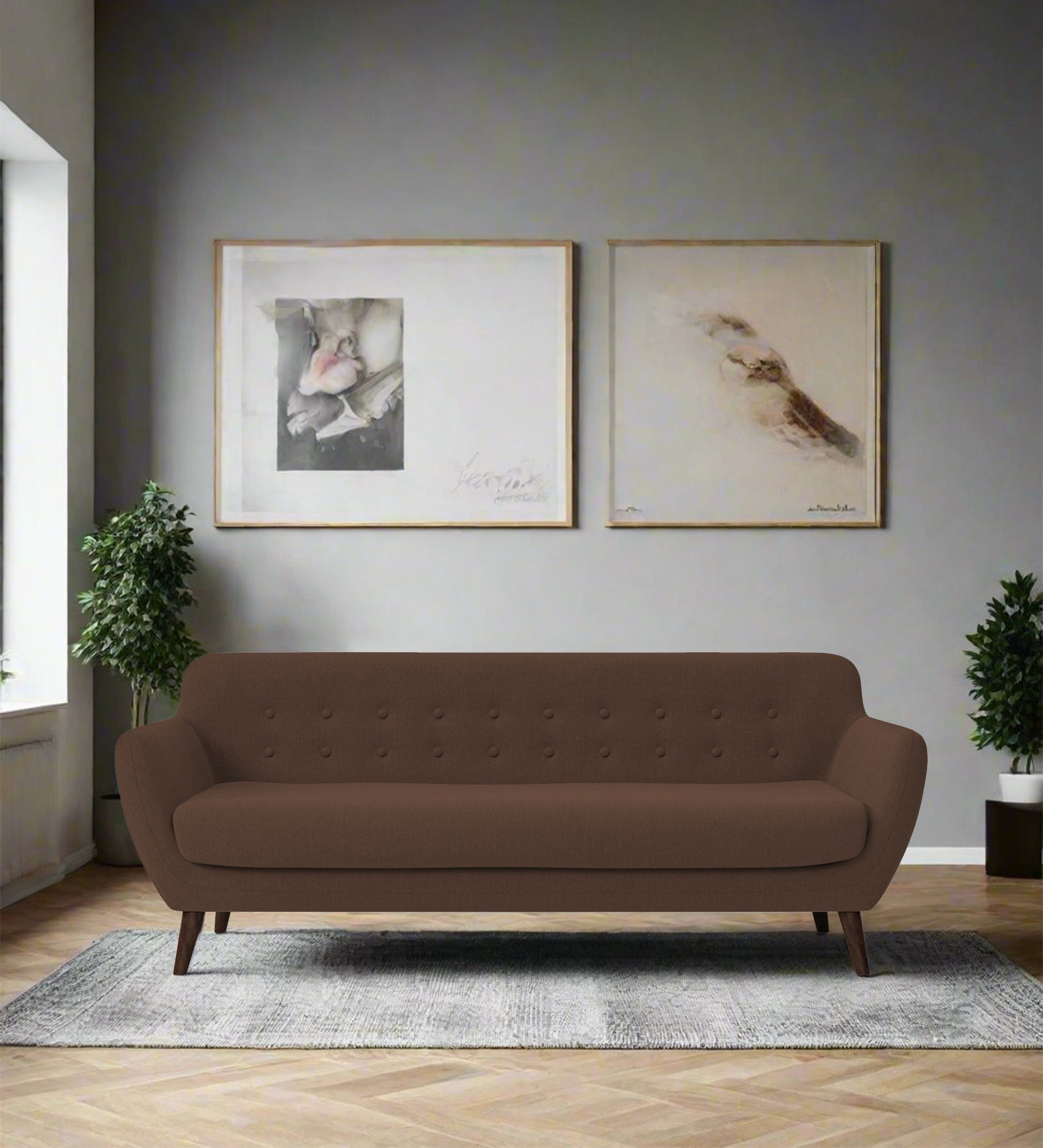 Goofy Fabric 3 Seater Sofa In Ash Brown Colour - Febonic Living