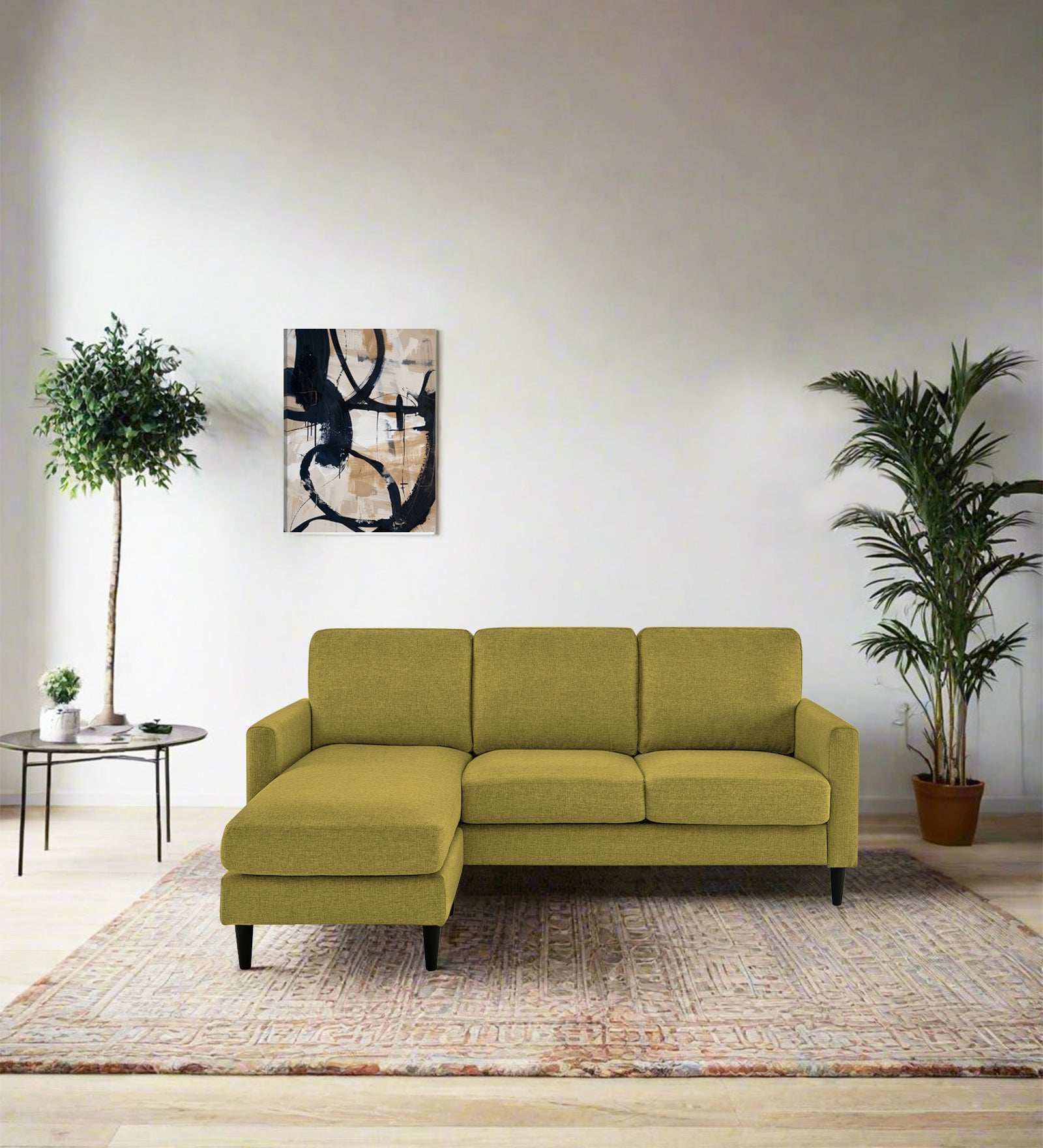 Romie Fabric RHS Sectional Sofa (2+Lounger) In Parrot Green Colour - Febonic Living