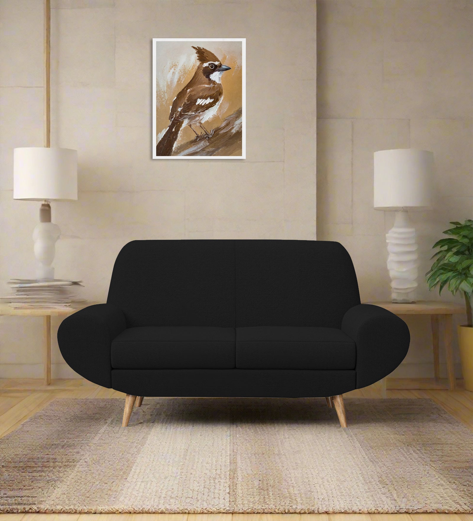 Jessy Fabric 2 Seater Sofa In Zed Black Colour - Febonic Living