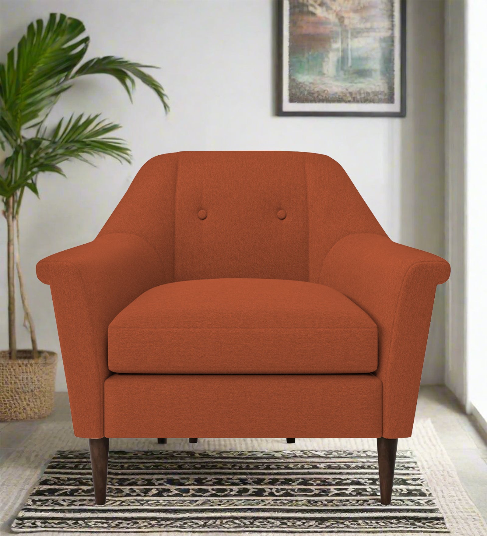 Homer Fabric 1 Seater Sofa In Royal Orange Colour - Febonic Living