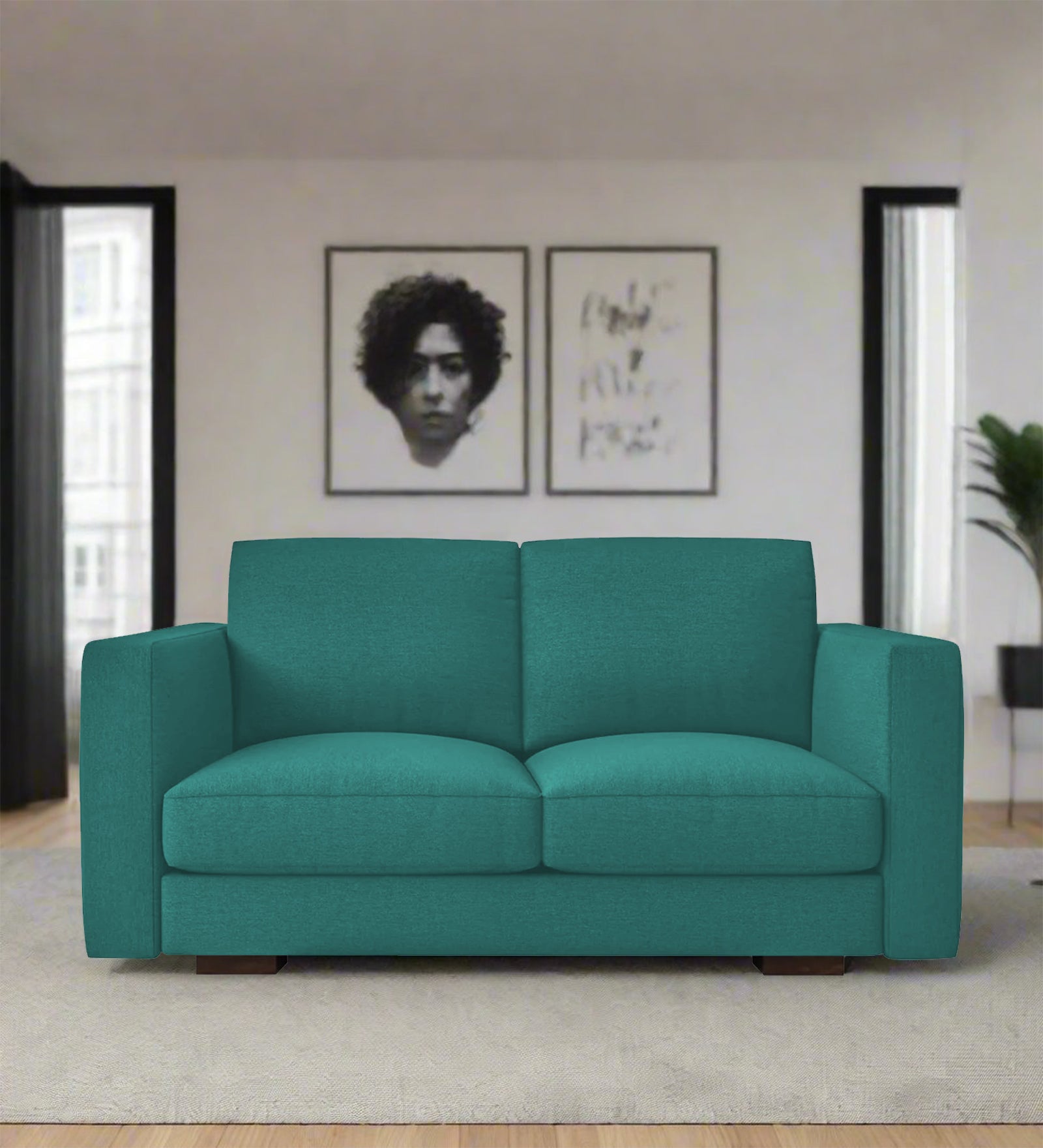 Messy Fabric 2 Seater Sofa In Sea Green Colour - Febonic Living