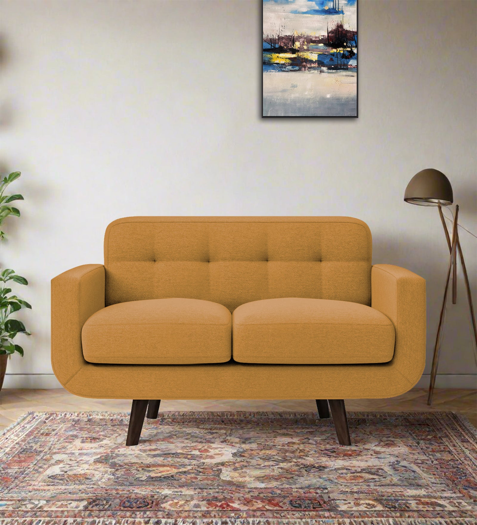 Marsela Fabric 2 Seater Sofa In Corn Yellow Colour - Febonic Living