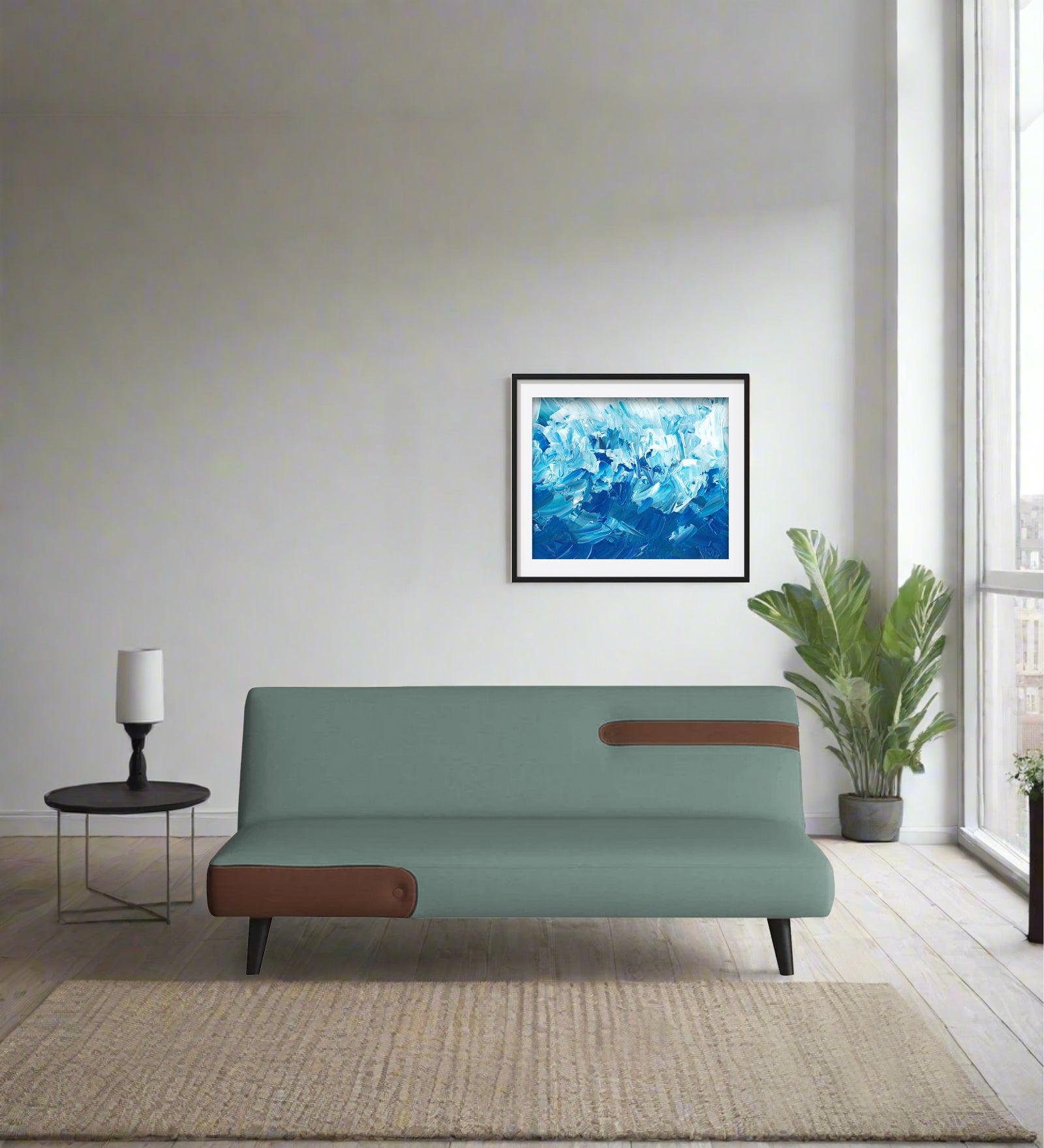 Vedan Fabric 3 Seater Convertible Sofa Cum Bed In Suka Blue Colour - Febonic Living