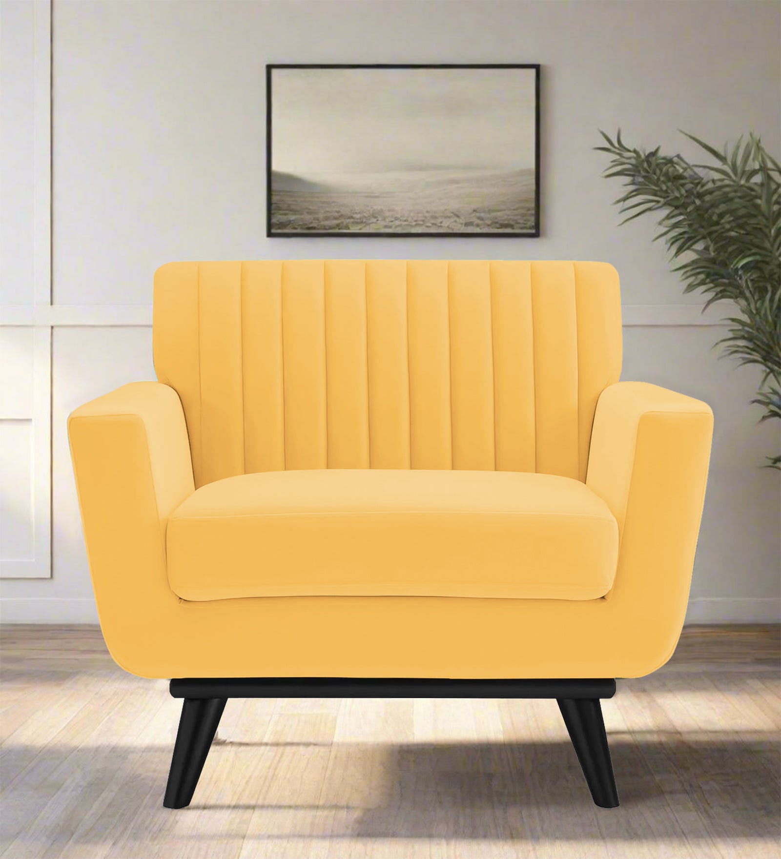 Tucker Velvet 1 Seater Sofa In Turmeric Yellow Colour - Febonic Living