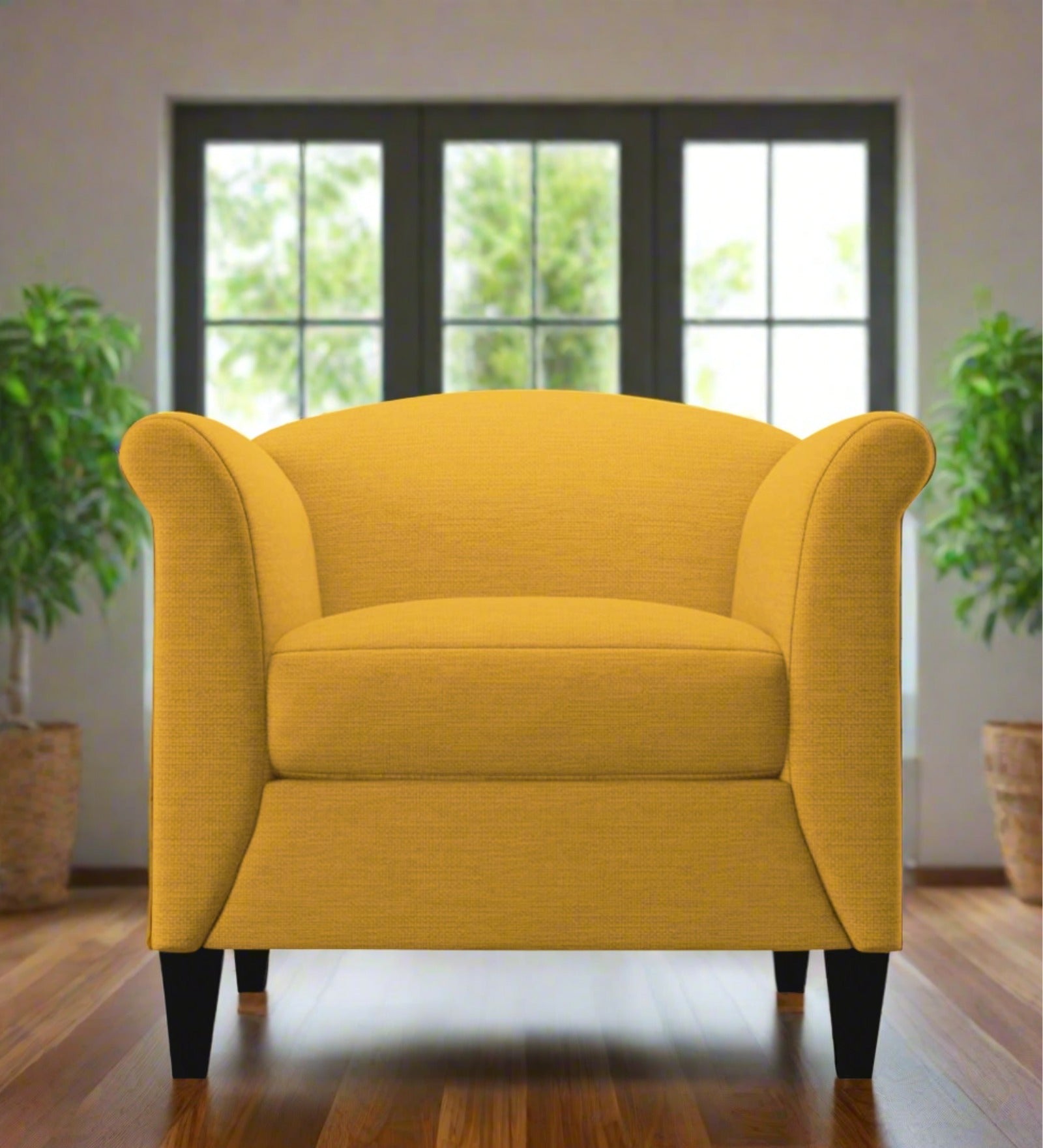 Kimber Fabric 1 Seater Sofa in Bold Yellow Colour