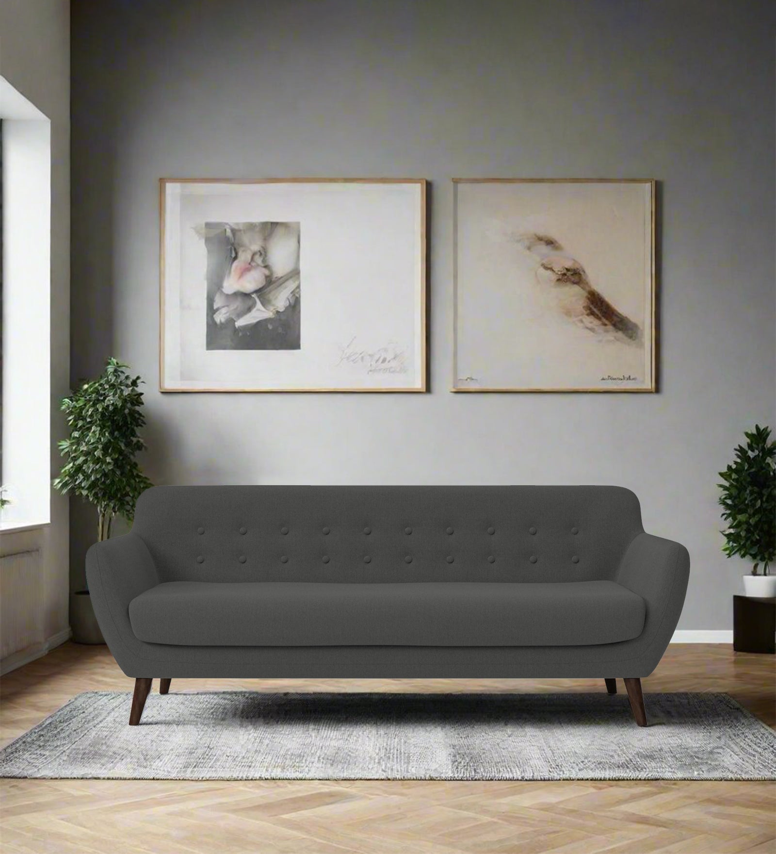 Goofy Fabric 3 Seater Sofa In Stone Grey Colour - Febonic Living