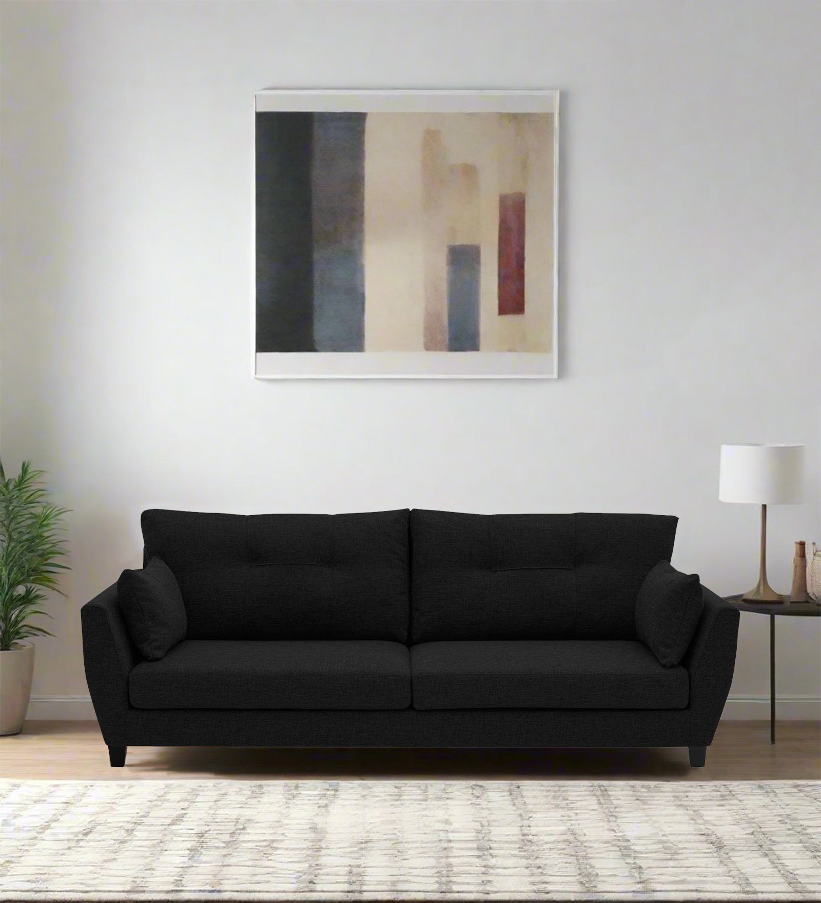 Mario Fabric 3 Seater Sofa In Zed Black Colour - Febonic Living
