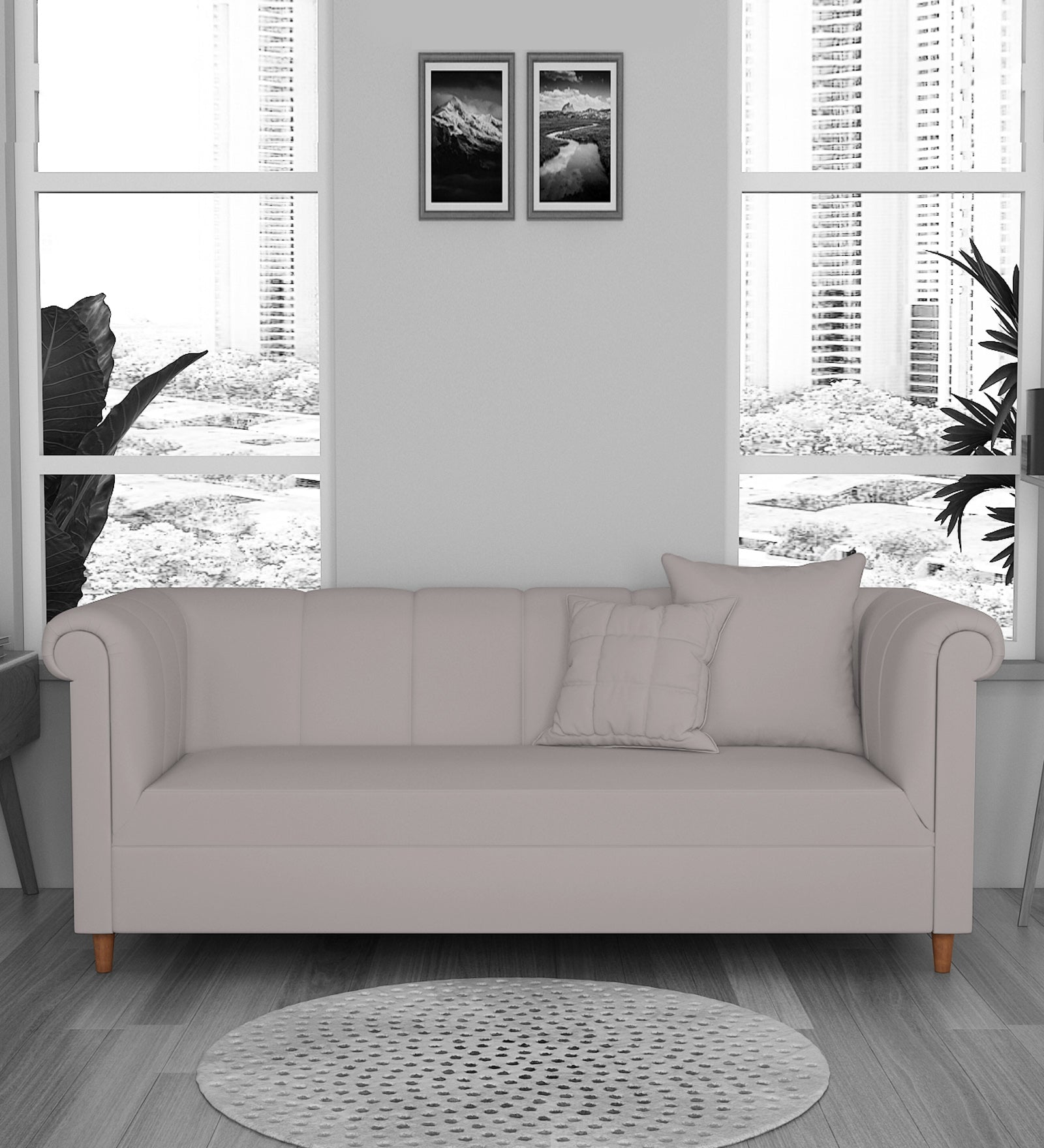 Rubi Velvet 3 Seater Sofa In Pearl Grey Colour - Febonic Living