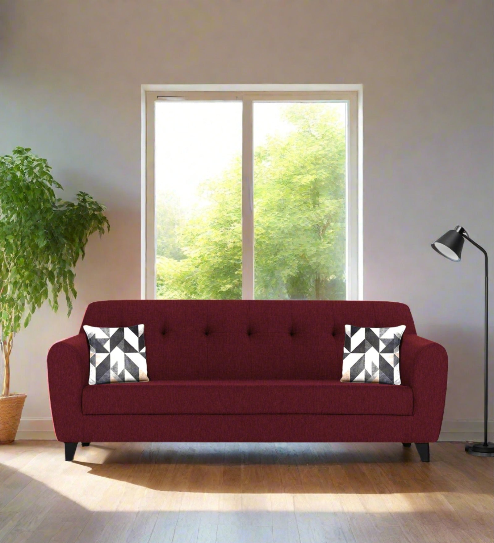 Melaan Fabric 3 Seater Sofa In Blood Maroon Colour - Febonic Living