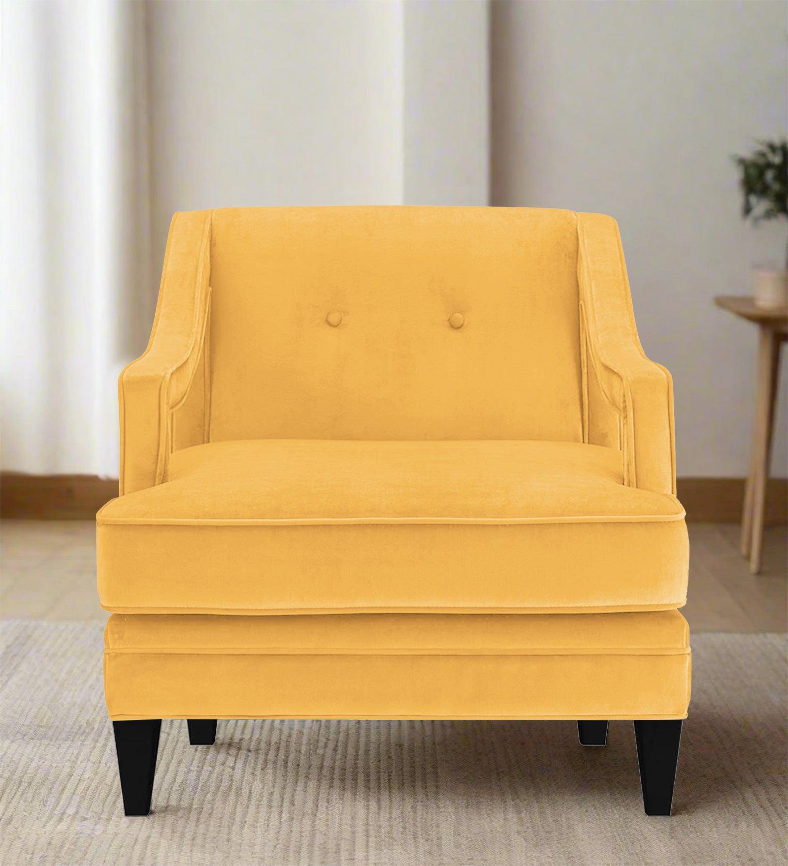 Daffy Velvet 1 Seater Sofa In Turmeric Yellow Colour - Febonic Living