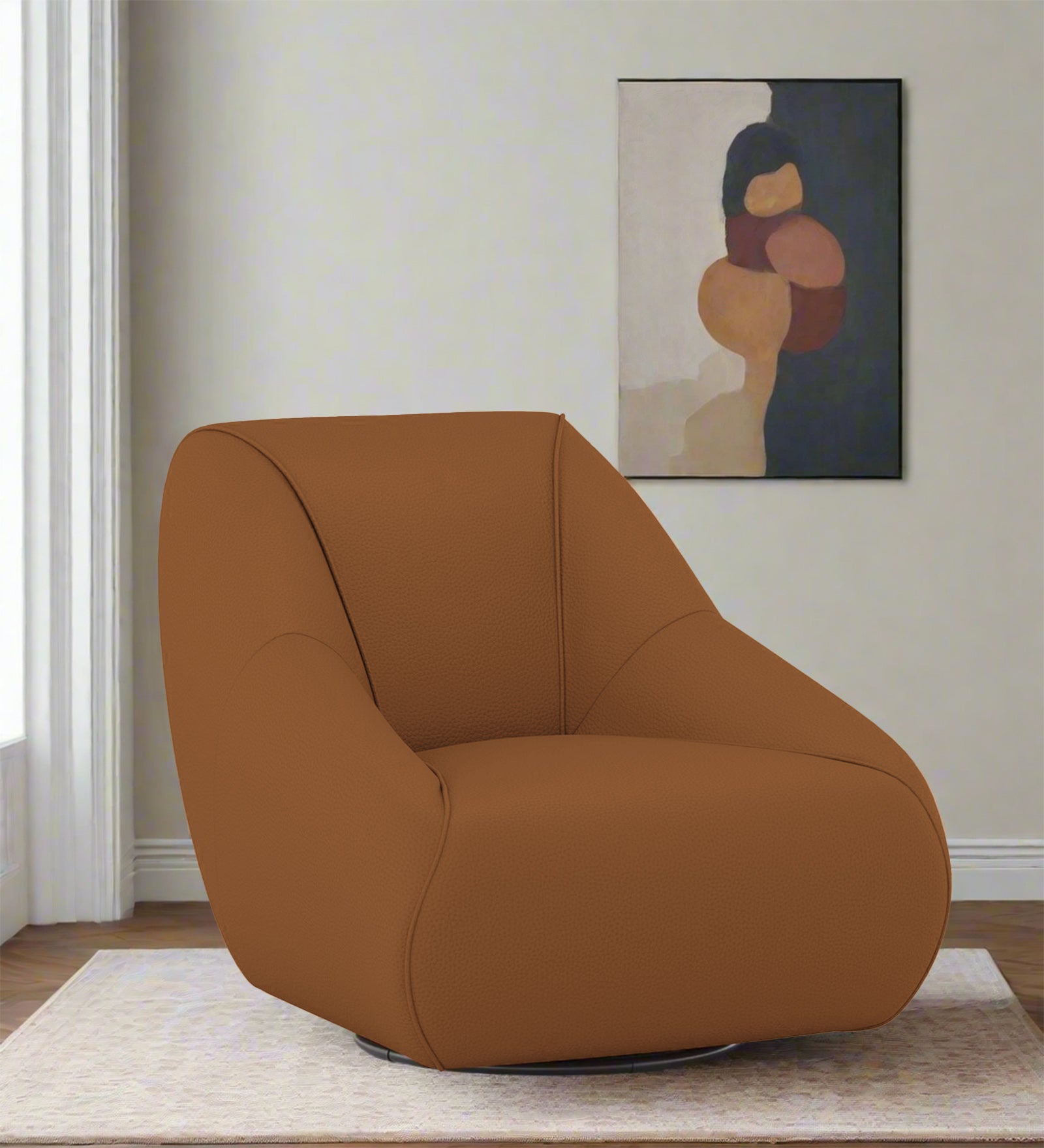 Willow Leatherette Swivel Chair In Cinnamon Brown Colour - Febonic Living