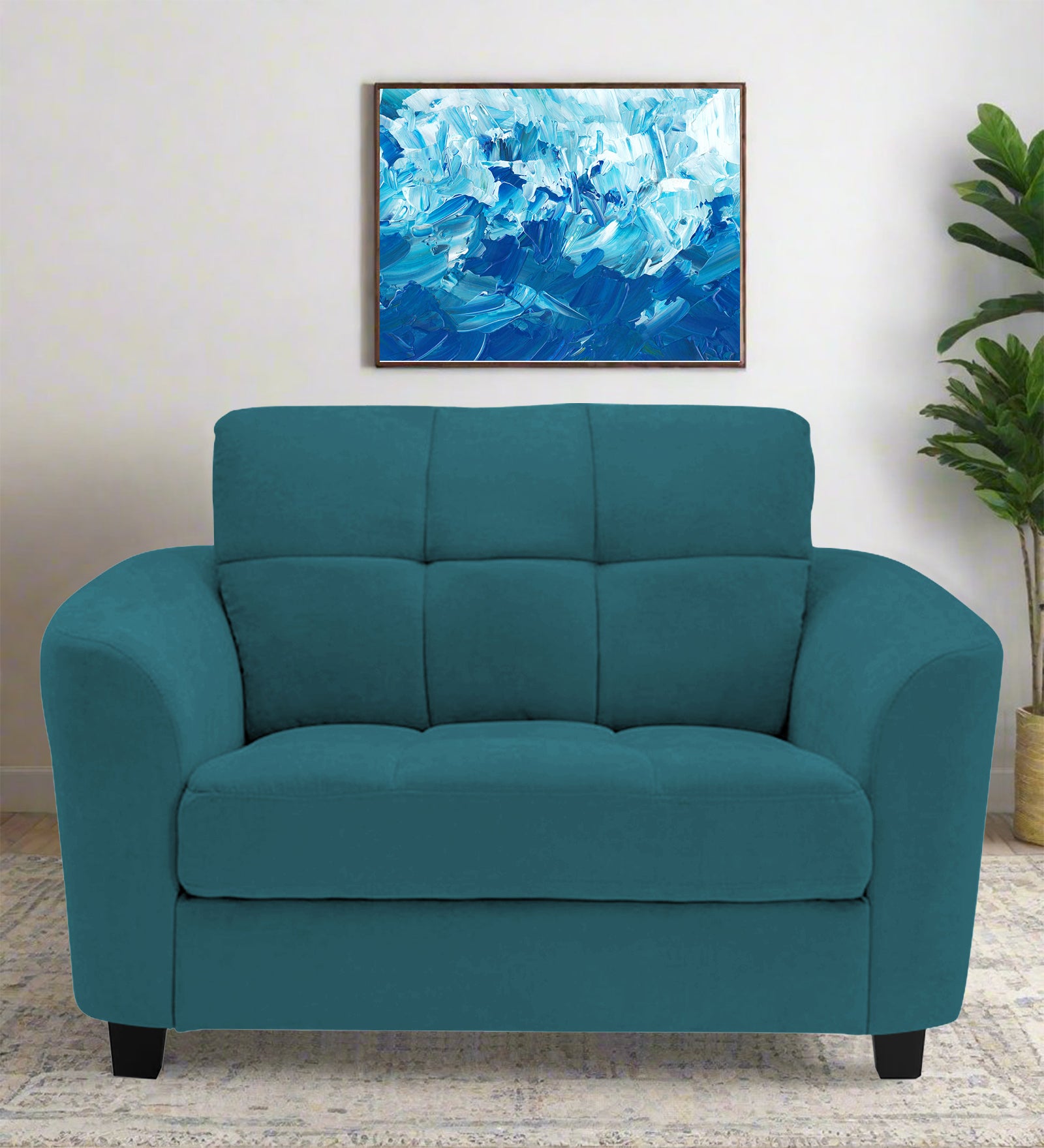 Mulan Fabric 1 Seater Sofa In Water Blue Colour - Febonic Living