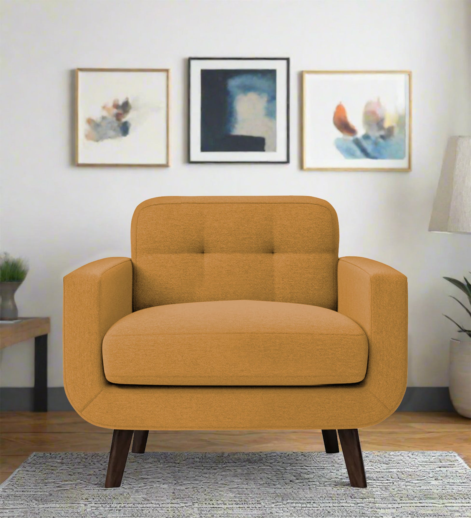 Marsela Fabric 1 Seater Sofa In Corn Yellow Colour - Febonic Living
