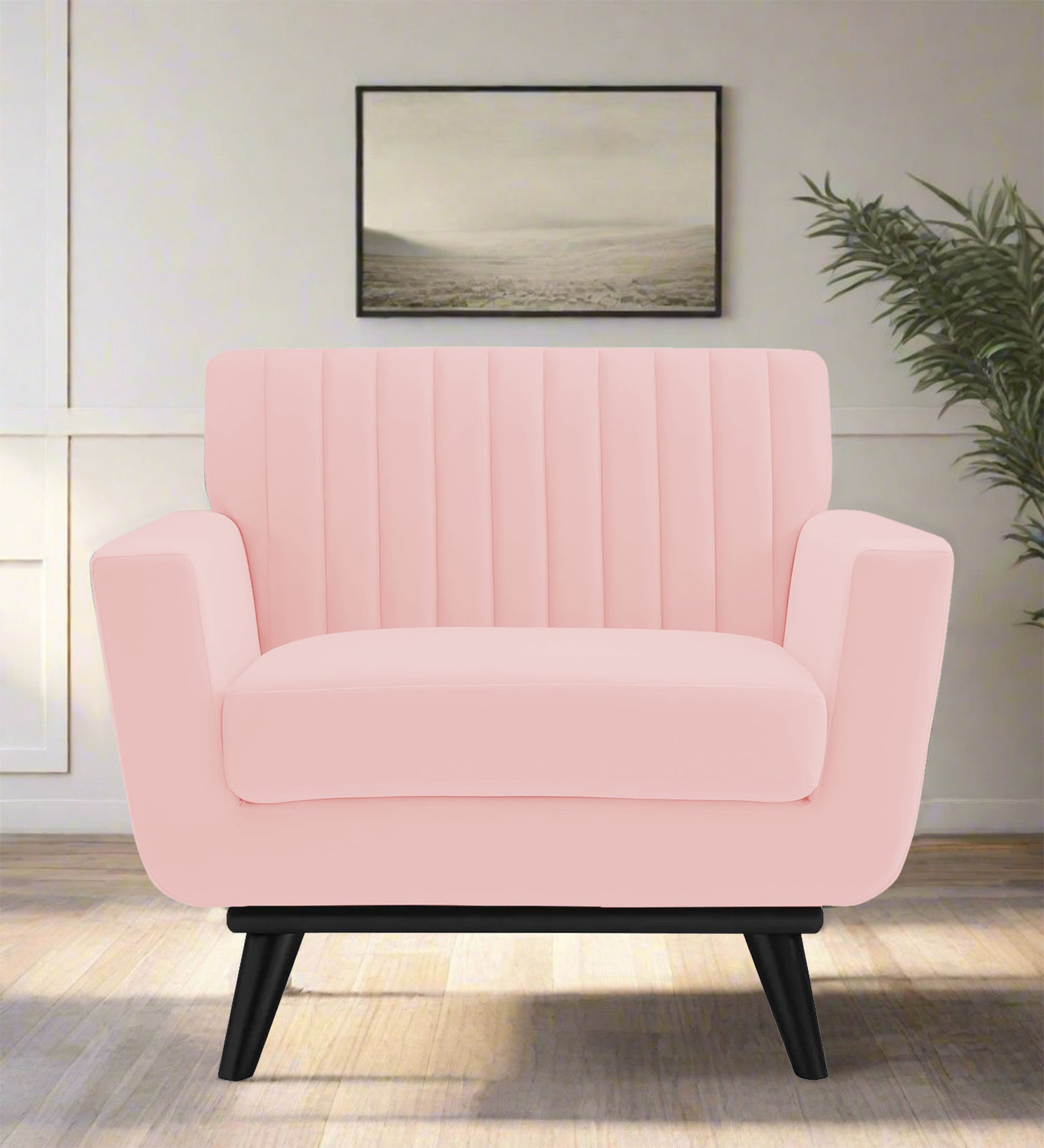 Tucker Velvet 1 Seater Sofa In Millennial Pink Colour - Febonic Living