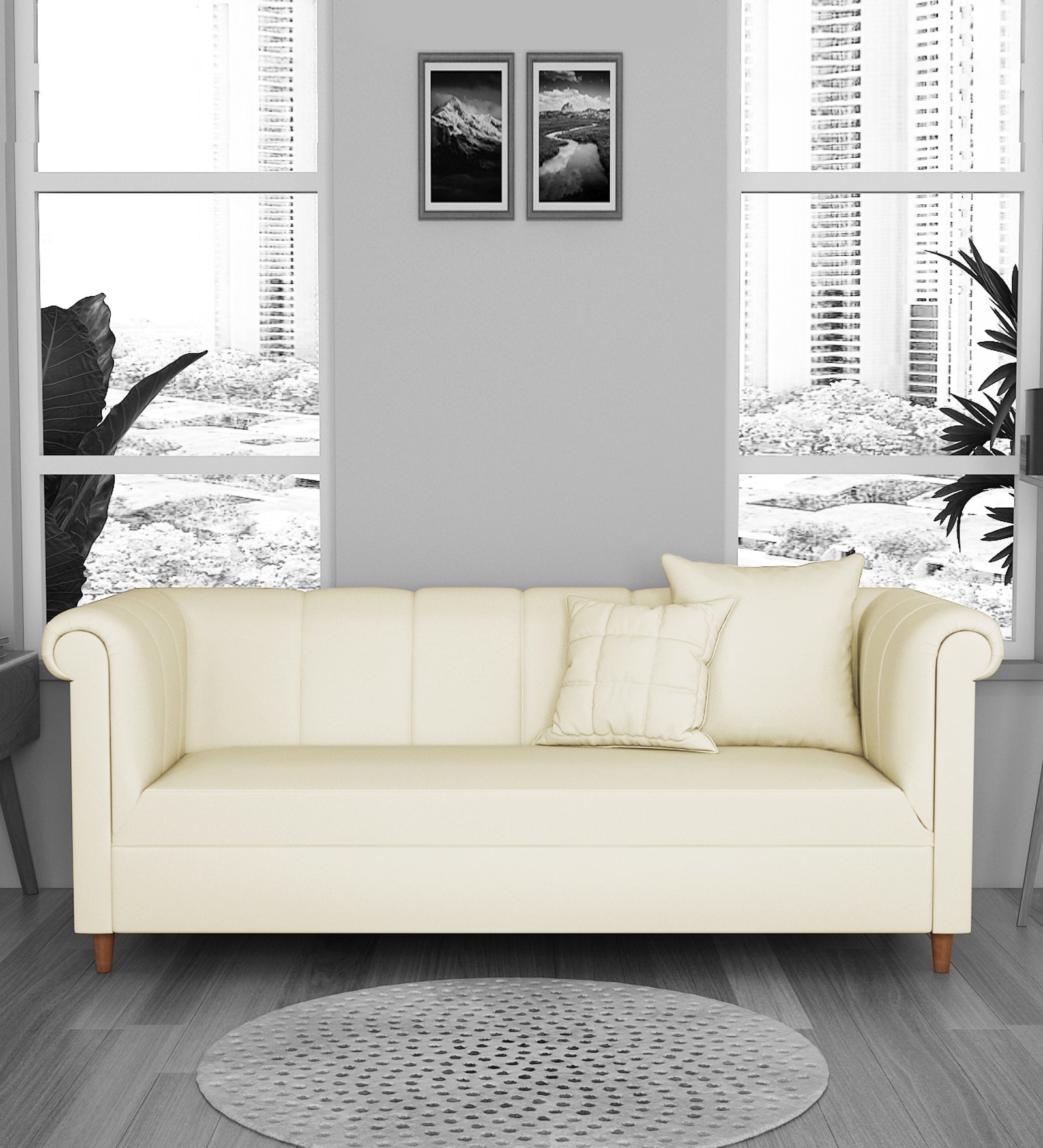 Rubi Velvet 3 Seater Sofa In Warm White Colour - Febonic Living