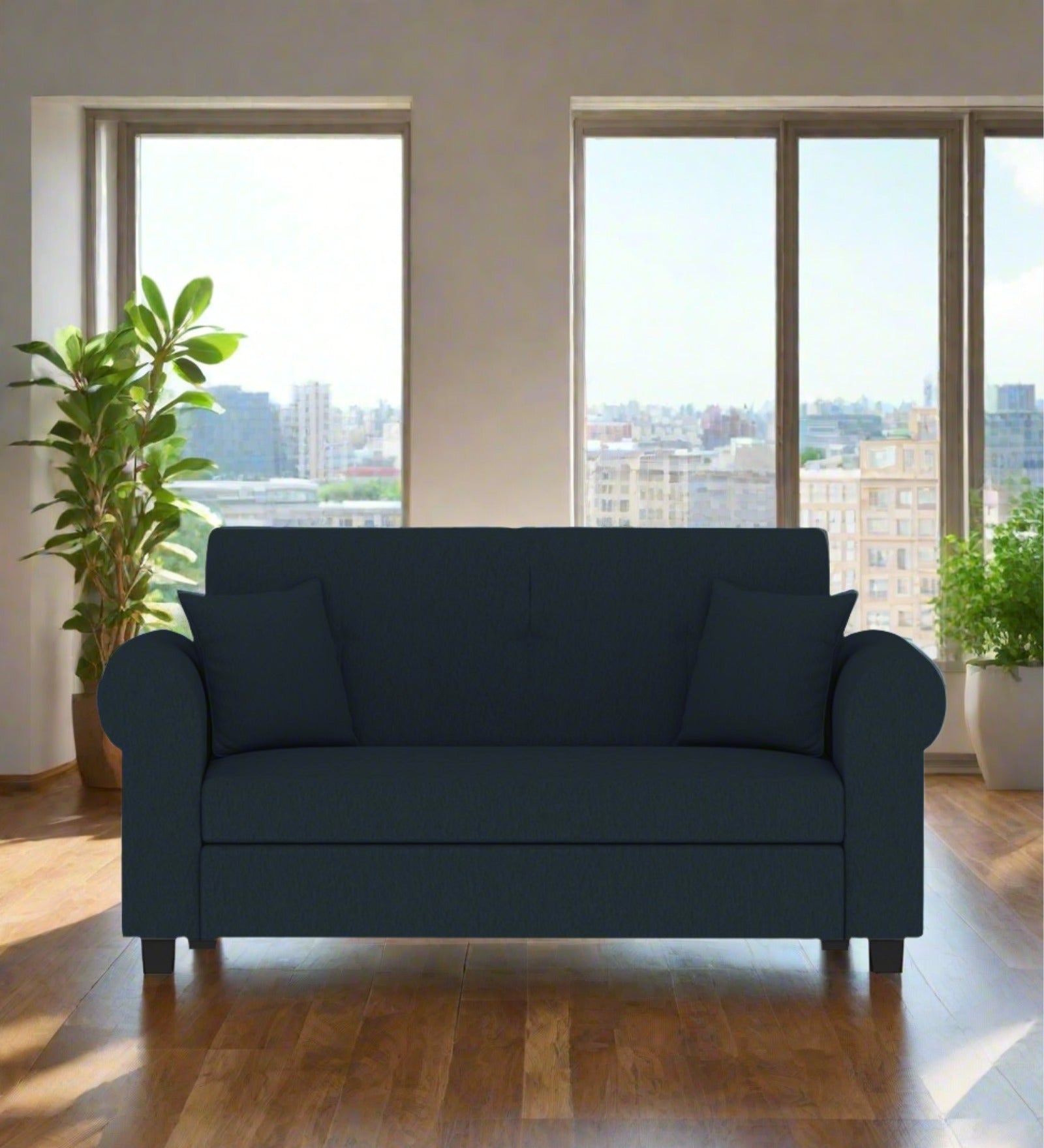 Derado Fabric 2 Seater Sofa In Denim Blue Colour - Febonic Living