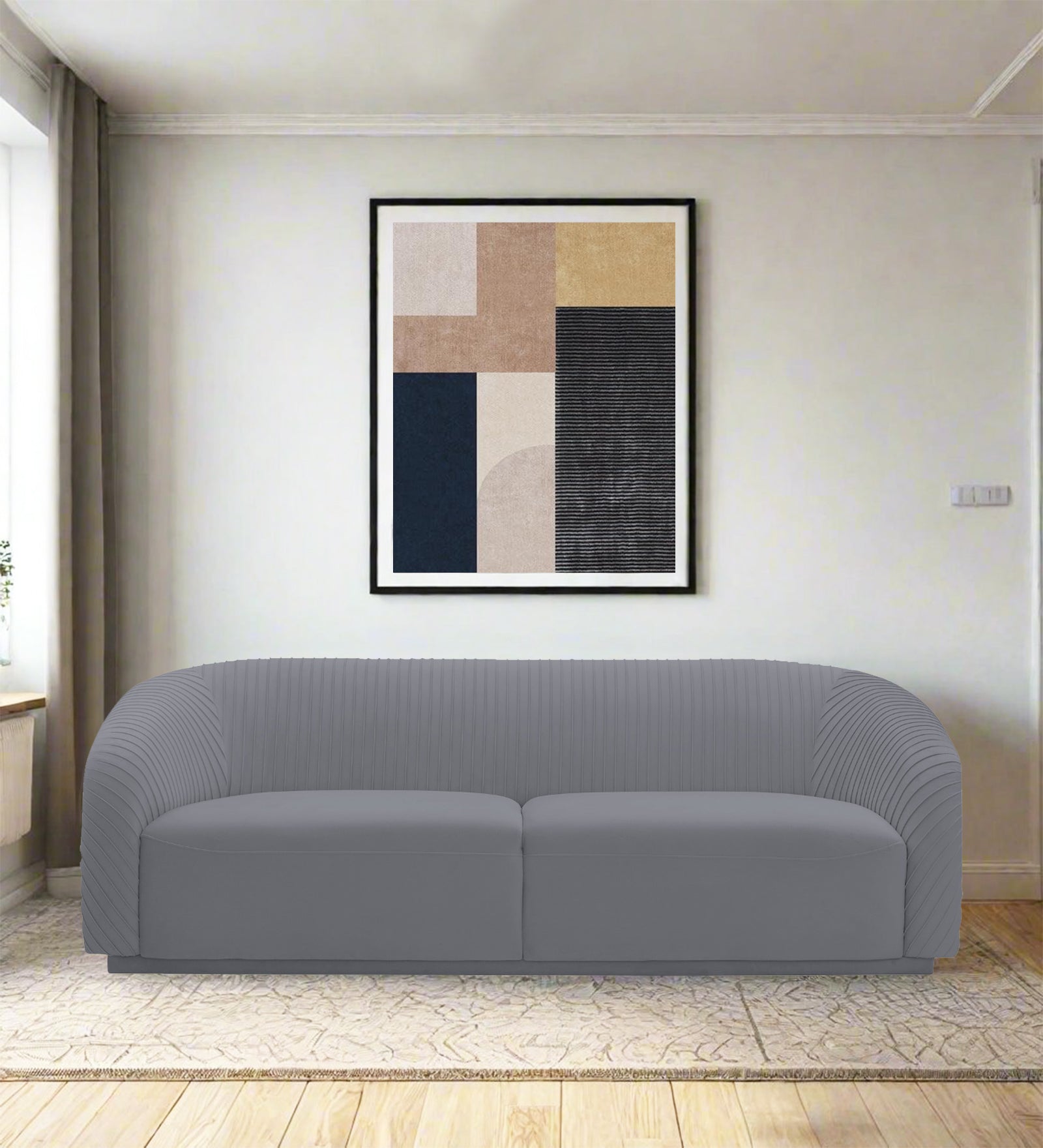 Yara Velvet Fabric 3 Seater Sofa In Pubble Grey Colour - Febonic Living