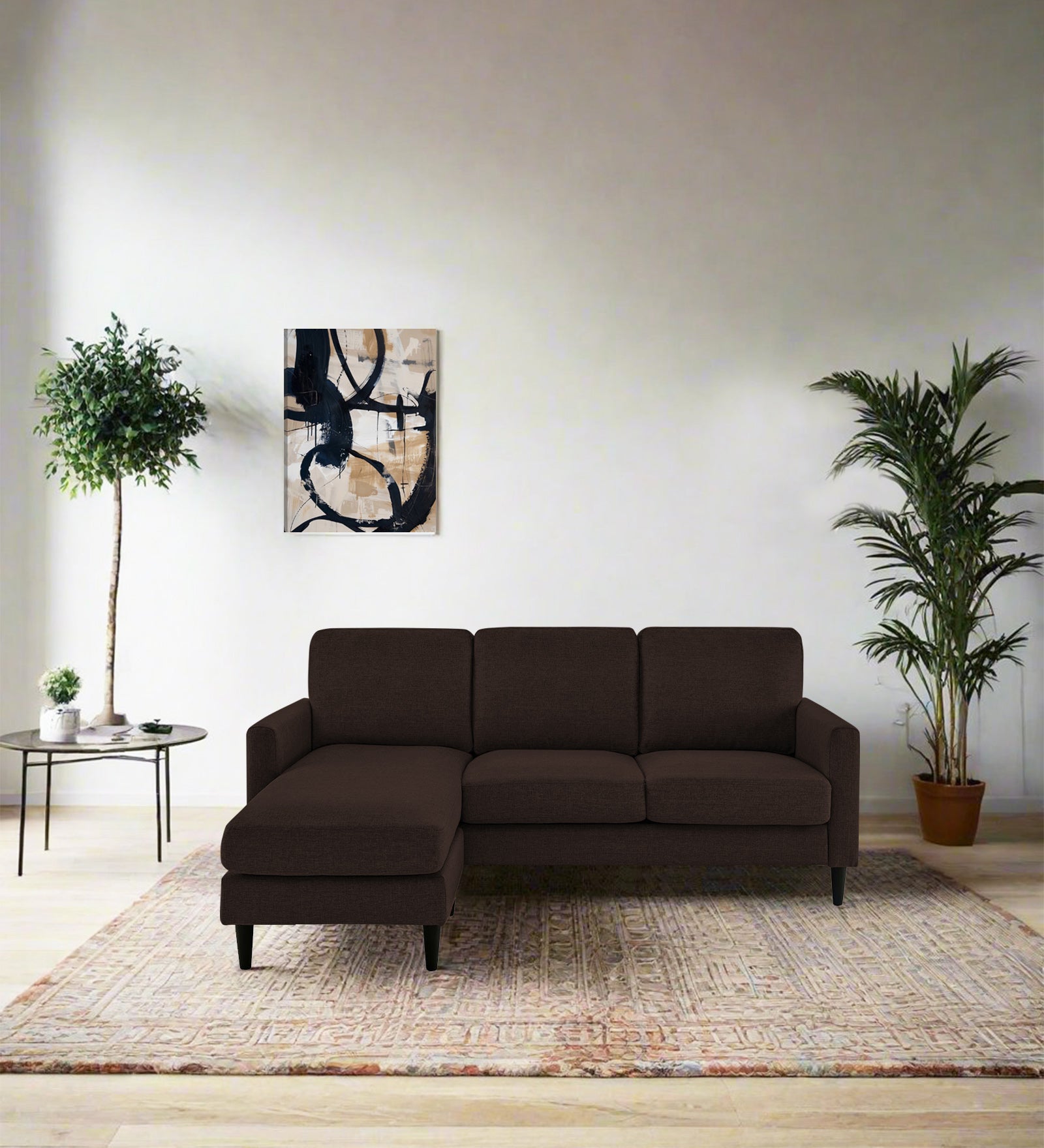 Romie Fabric RHS Sectional Sofa (2+Lounger) In Coffee Brown Colour - Febonic Living