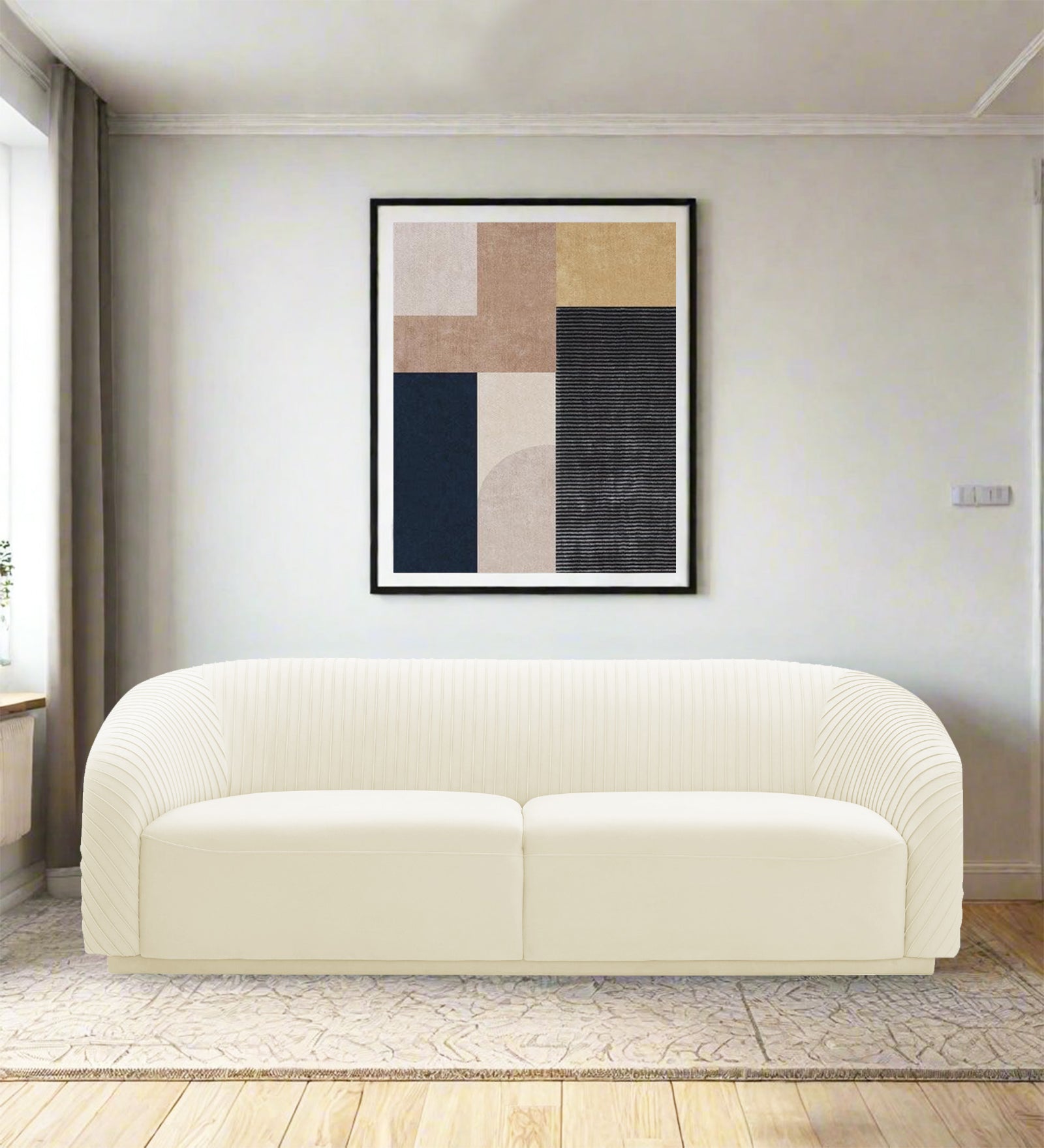 Yara Velvet Fabric 3 Seater Sofa In Warm White Colour - Febonic Living