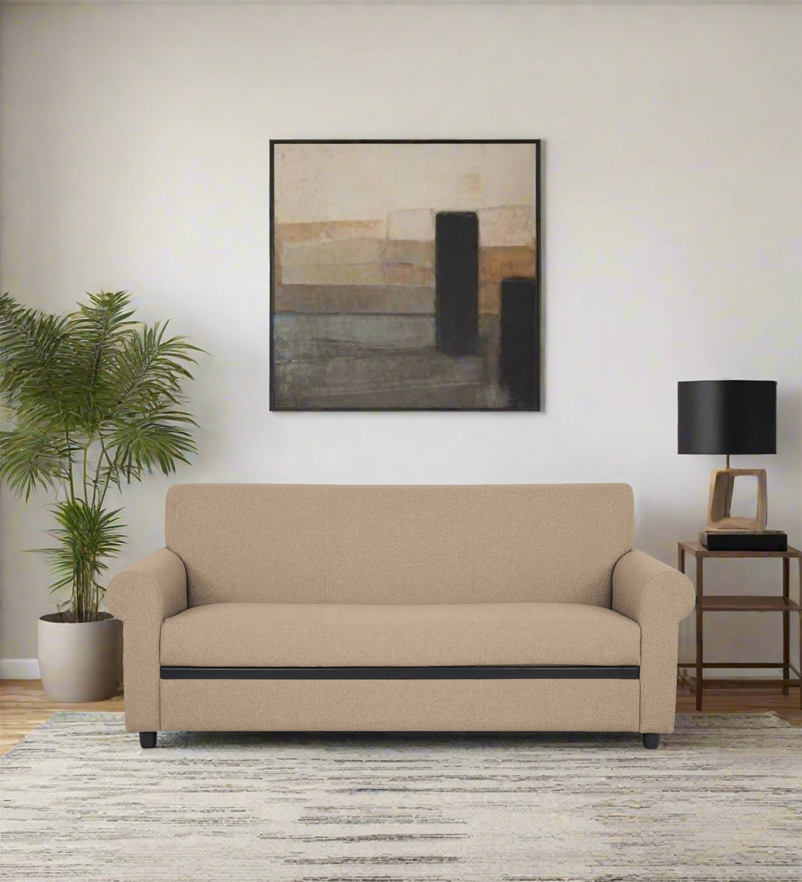 Ribby Fabric 3 Seater Sofa in Olive Beige Colour