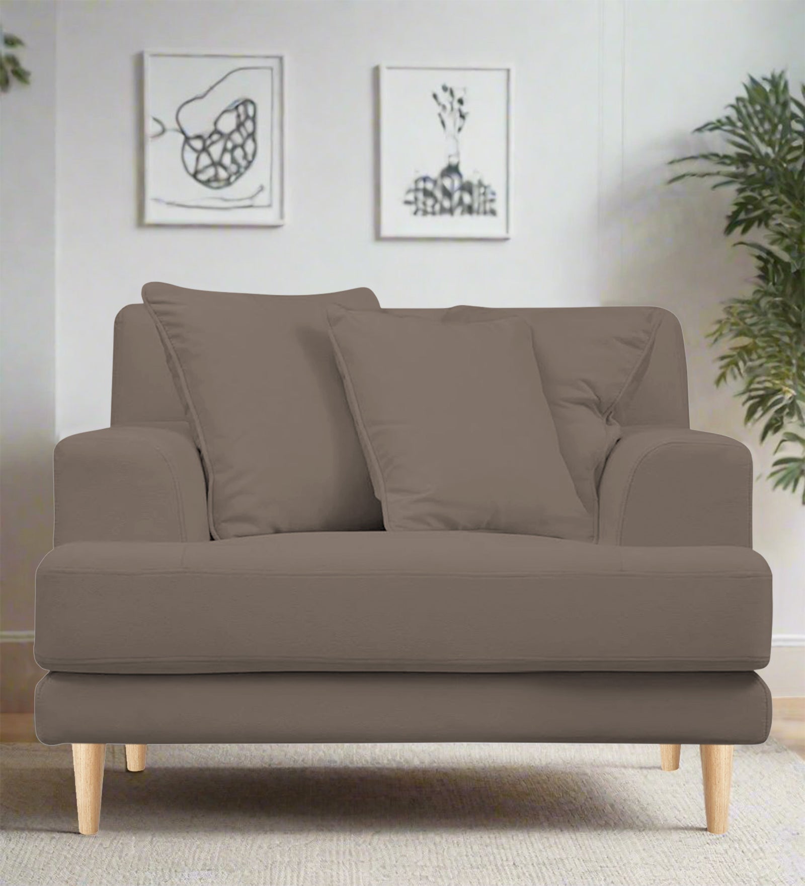 Woody Fabric 1 Seater Sofa In Rock Beige Colour - Febonic Living