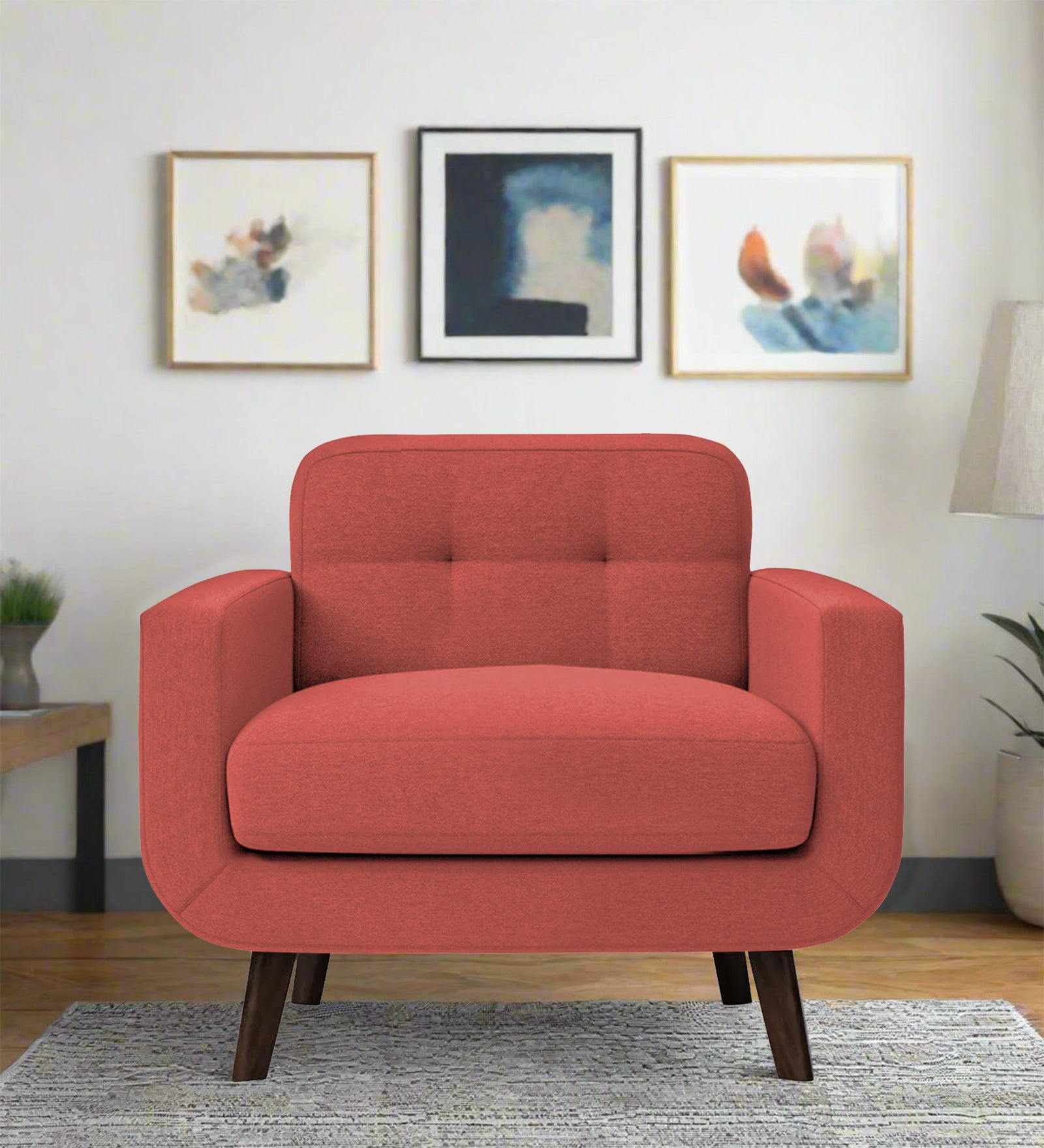 Marsela Fabric 1 Seater Sofa In Salmon Pink Colour - Febonic Living