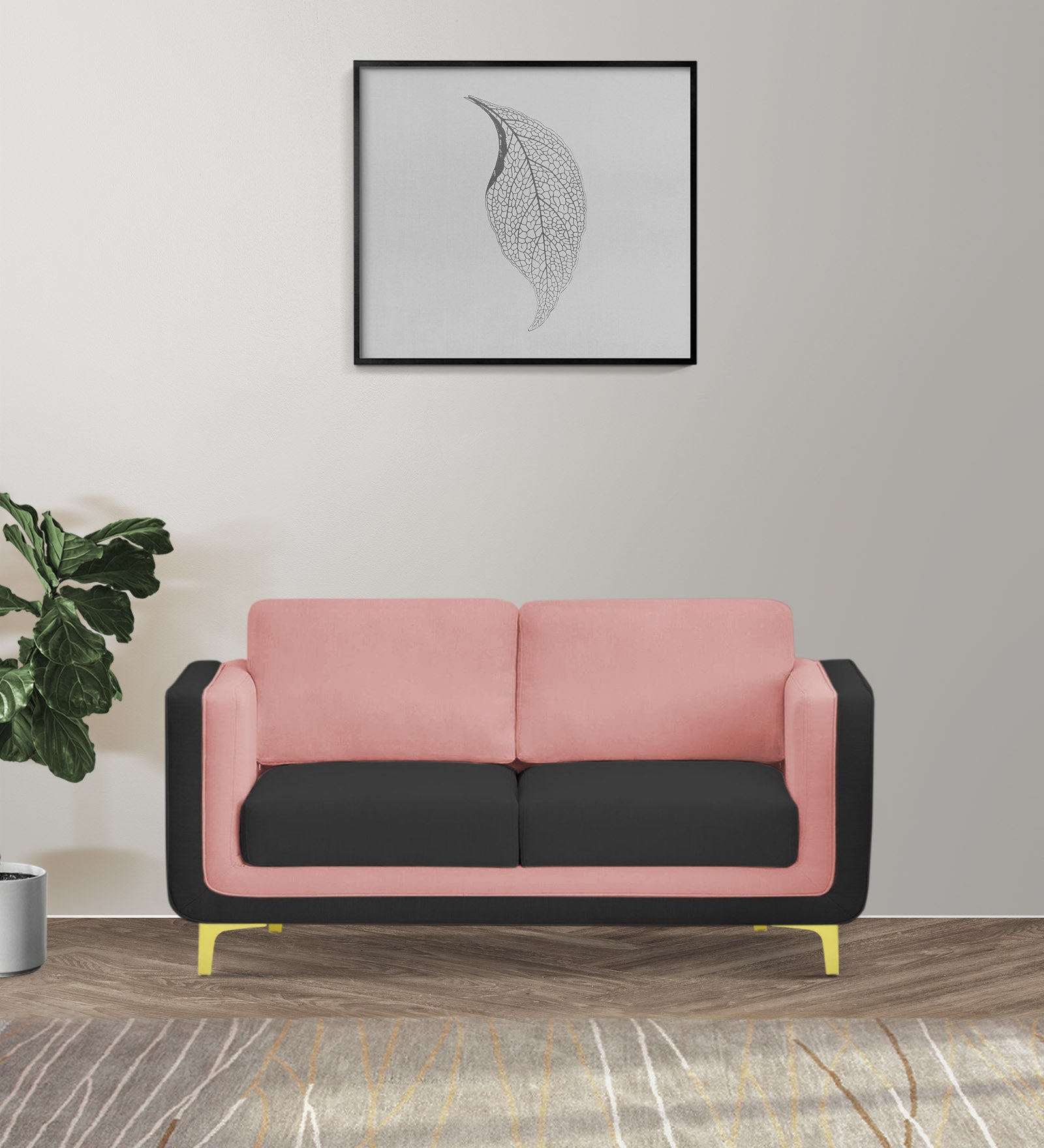 Visky Velvet 2 Seater Sofa In Millennial Pink And Hory Grey Colour - Febonic Living