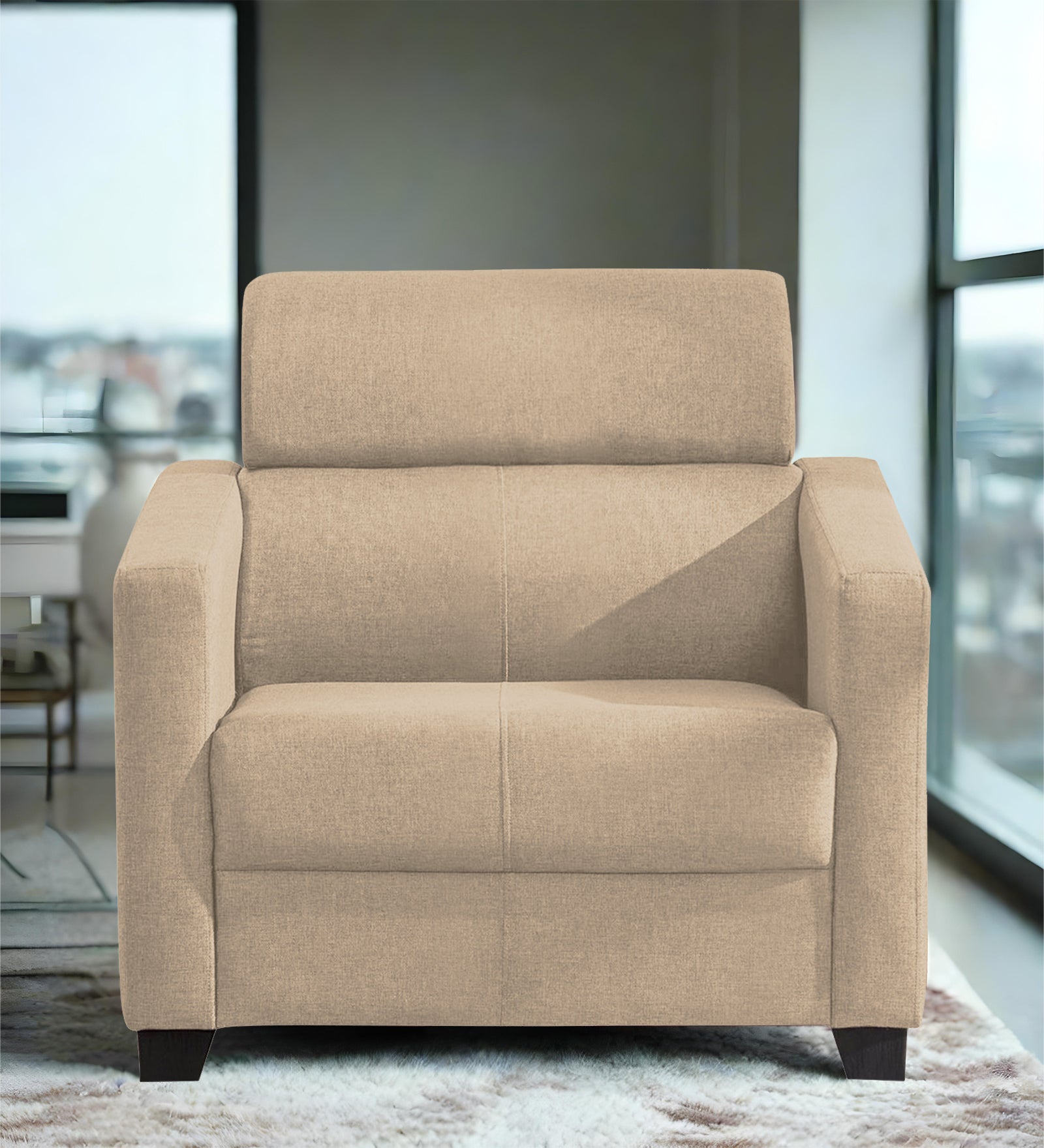 Devo Fabric 1 Seater Sofa In Olive Beige Colour - Febonic Living