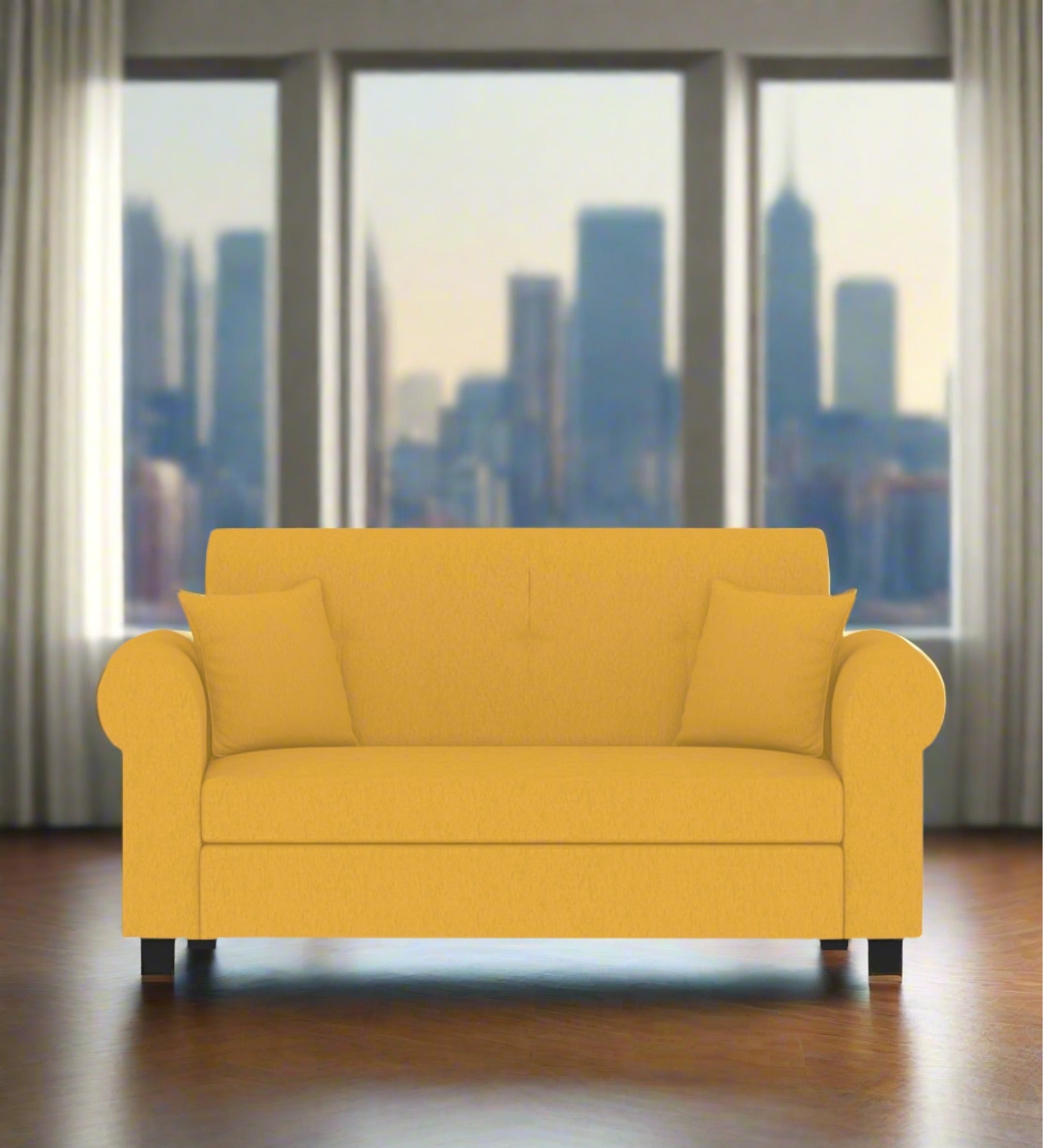 Derado Fabric 2 Seater Sofa In Bold Yellow Colour - Febonic Living