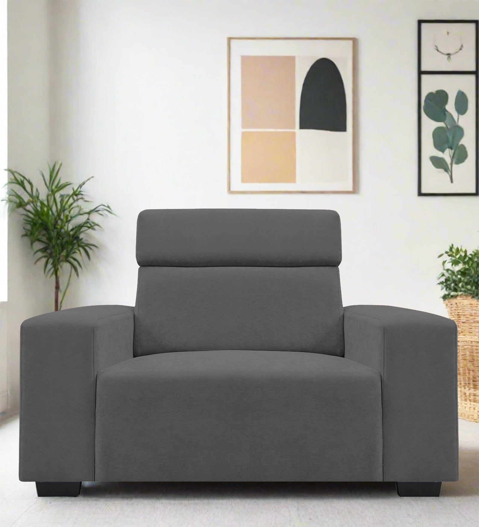 Hiro Fabric 1 Seater Sofa In Dusky Grey Colour - Febonic Living