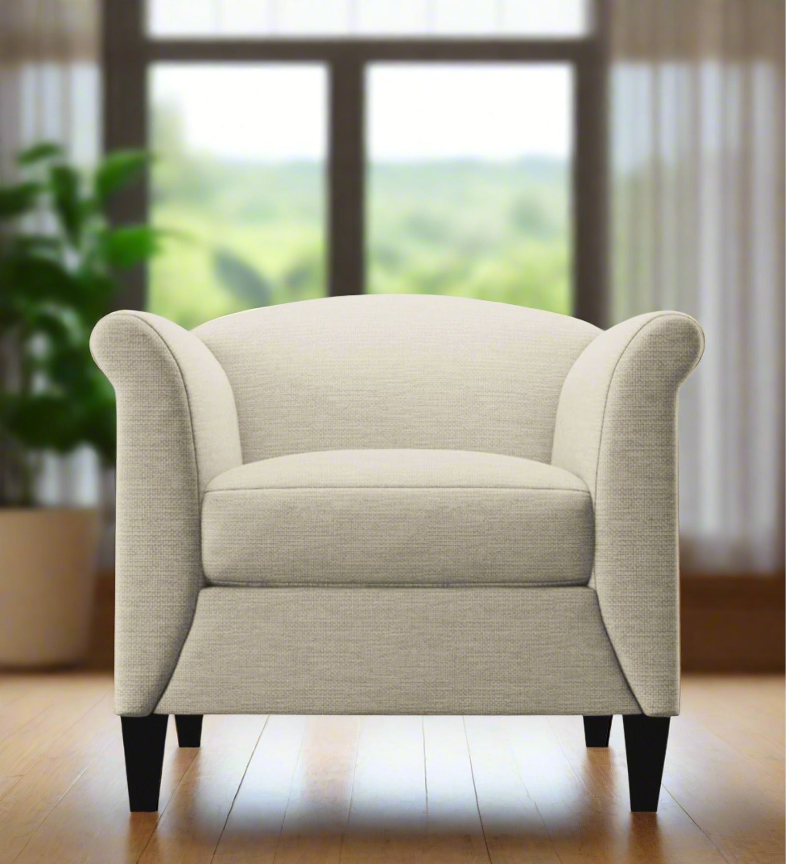 Kimber Fabric 1 Seater Sofa in Ivory Cream Colour