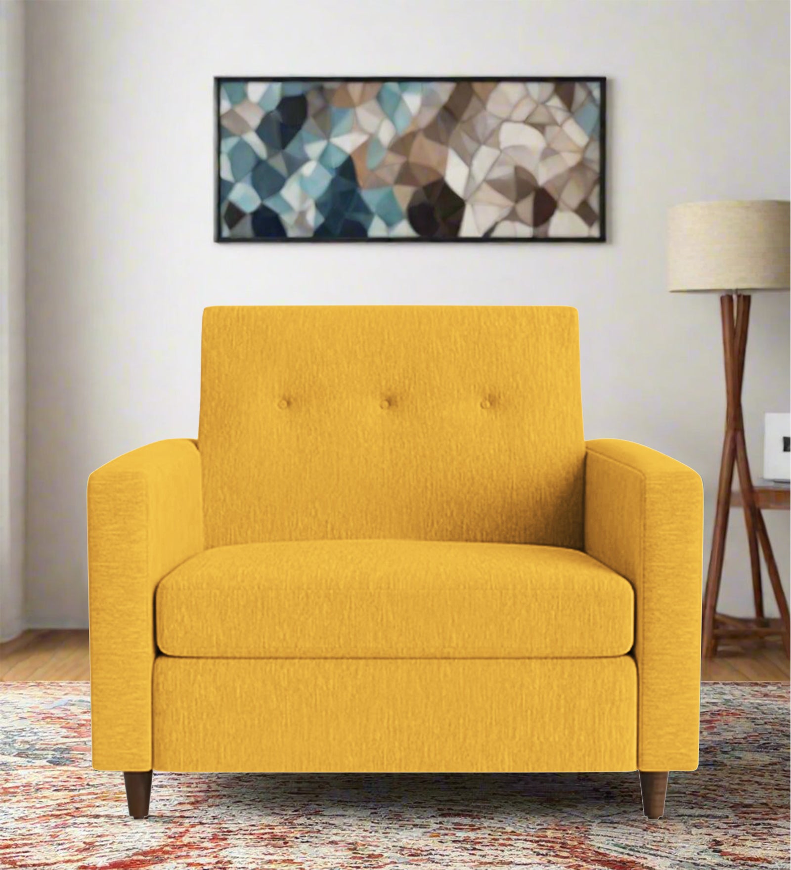 Timon Fabric 1 Seater Sofa In Bold Yellow Colour - Febonic Living