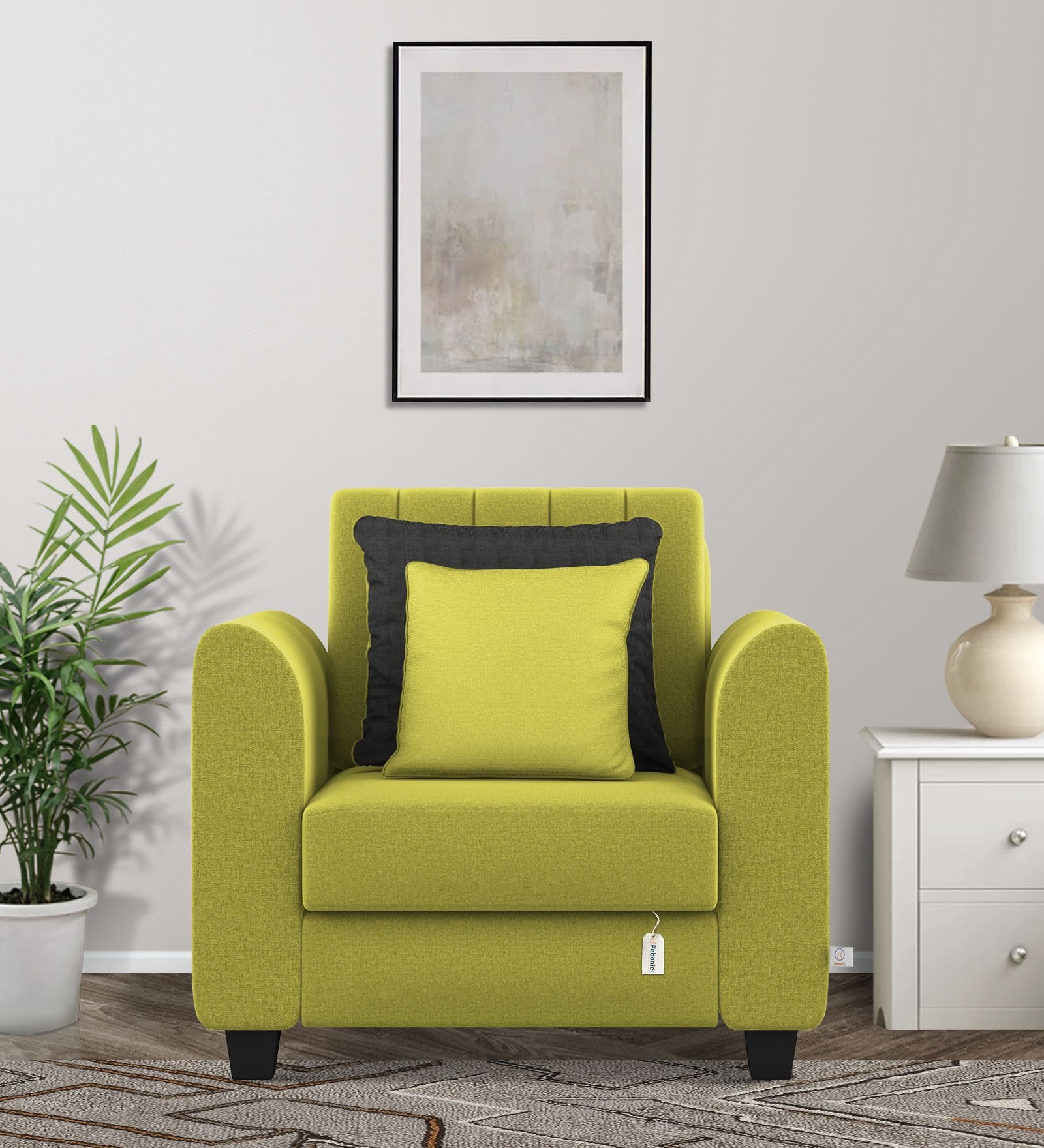 Cosmic Fabric 1 Seater Sofa In Parrot Green Colour - Febonic Living