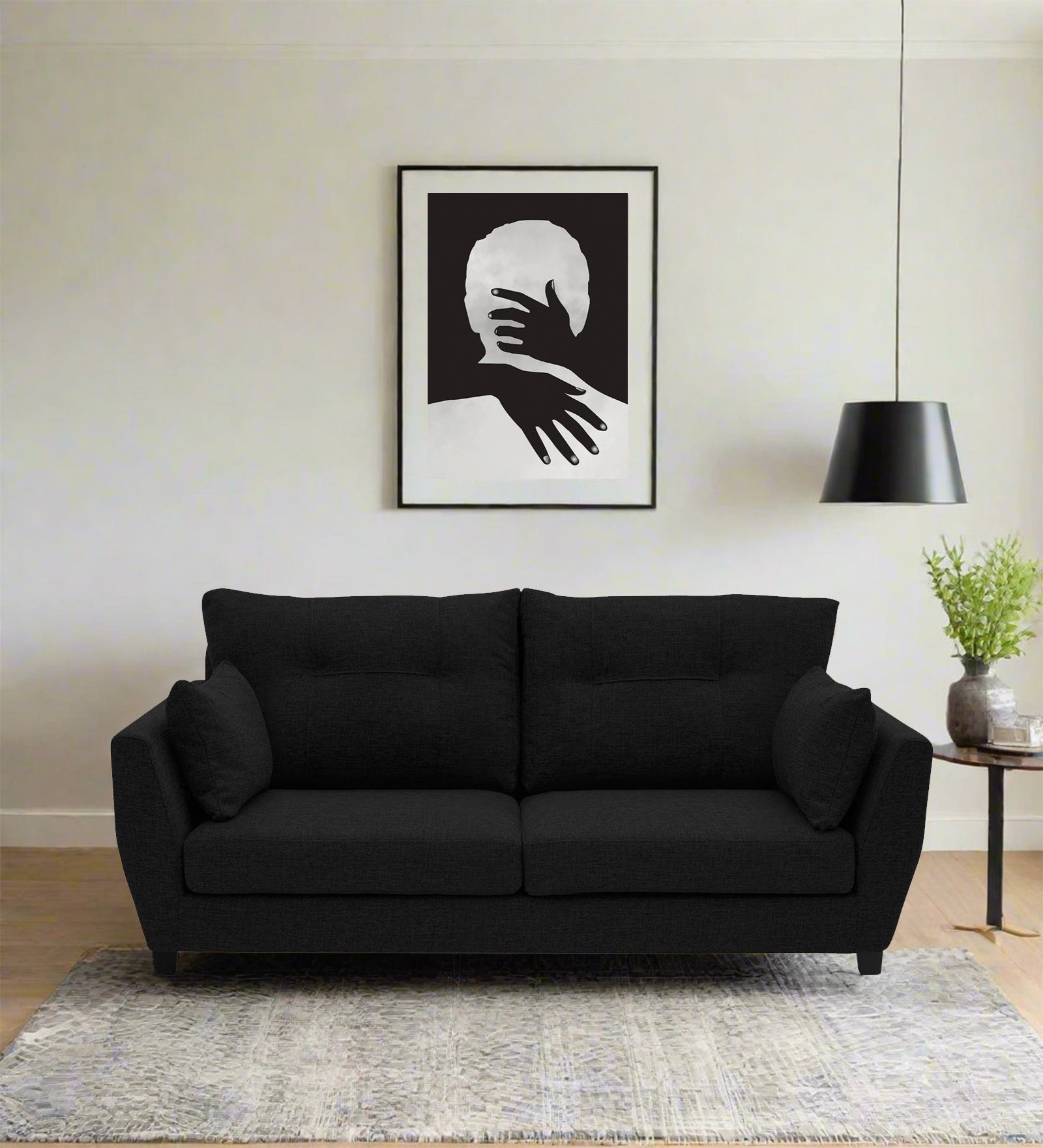 Mario Fabric 2 Seater Sofa In Zed Black Colour - Febonic Living