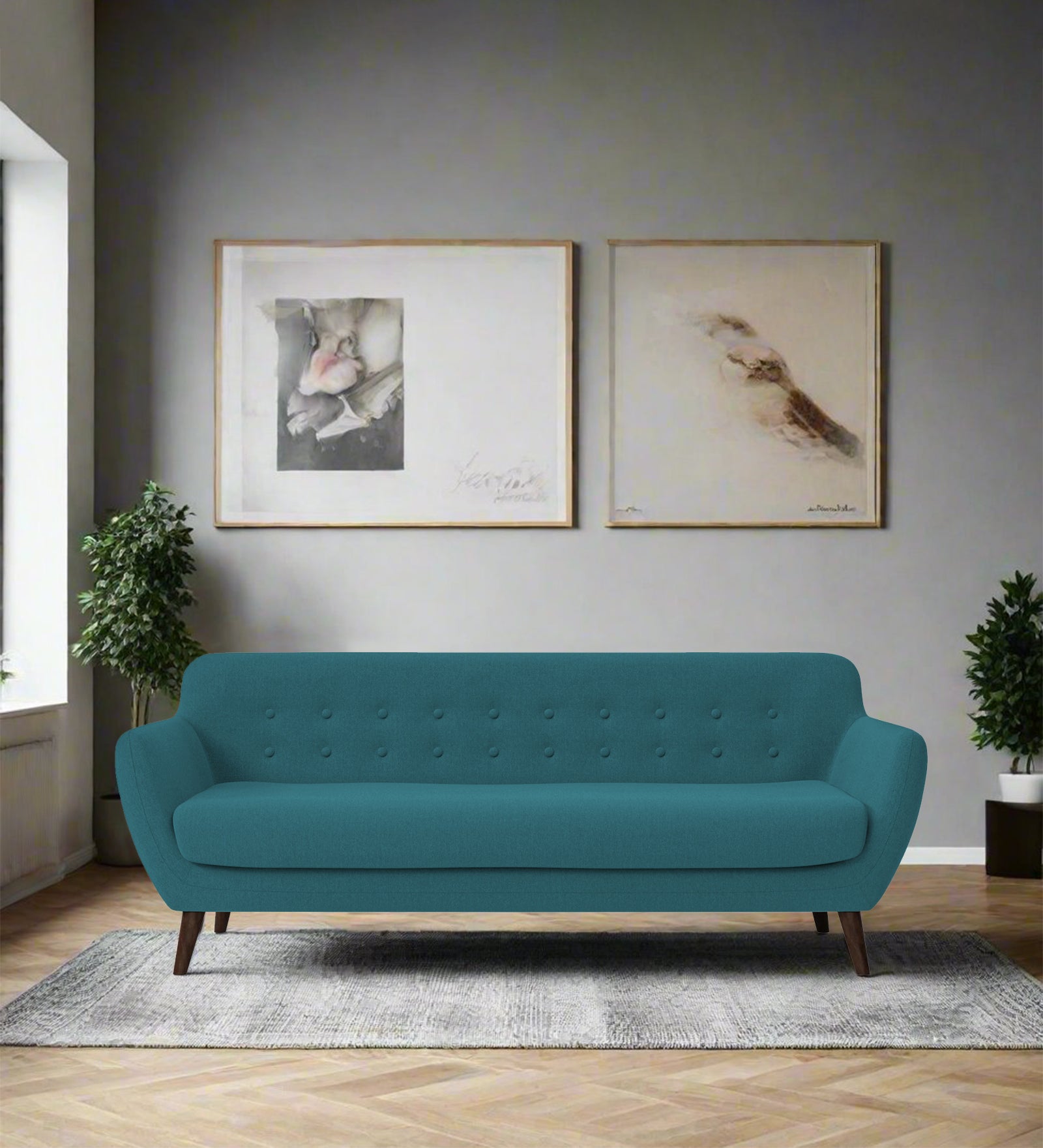Goofy Fabric 3 Seater Sofa In Water Blue Colour - Febonic Living