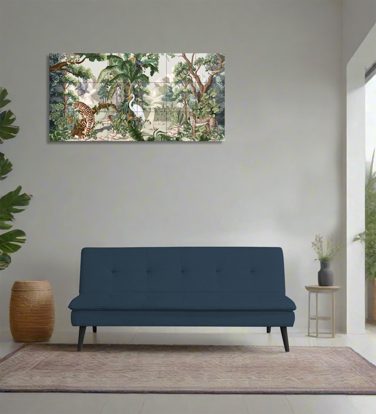 Toner Fabric 3 Seater Convertible Sofa Cum Bed In Light Blue Colour - Febonic Living