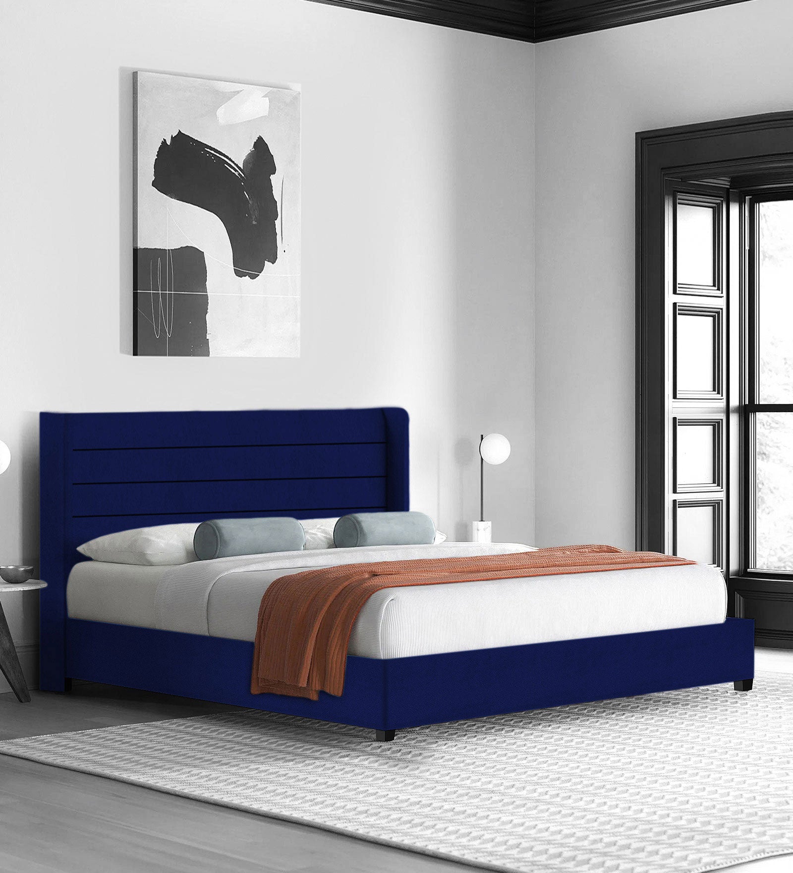 Caliya Velvet Queen Size Bed In Imperial blue Colour - Febonic Living