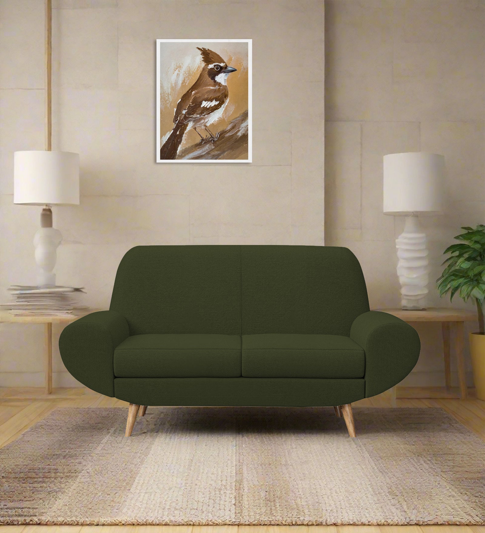 Jessy Fabric 2 Seater Sofa In Olive Green Colour - Febonic Living