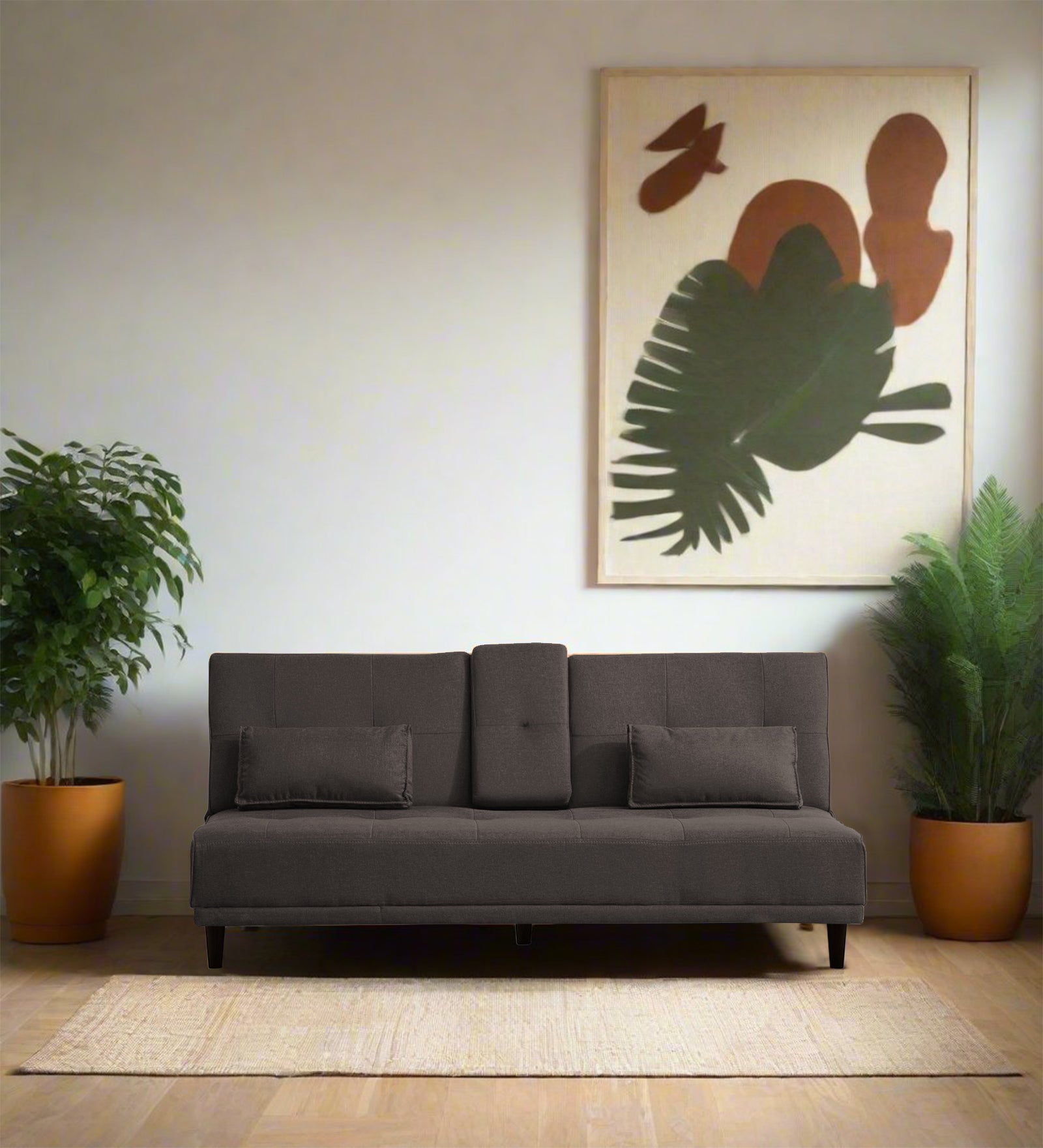 Jerry Fabric 3 Seater Convertible Sofa Cum Bed In Caspa Brown Colour - Febonic Living