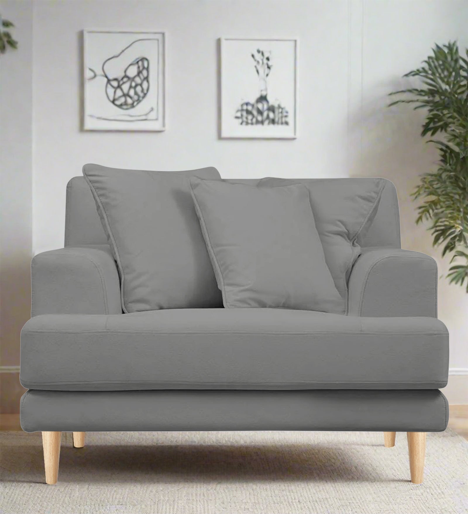 Woody Fabric 1 Seater Sofa In Smoke Grey Colour - Febonic Living