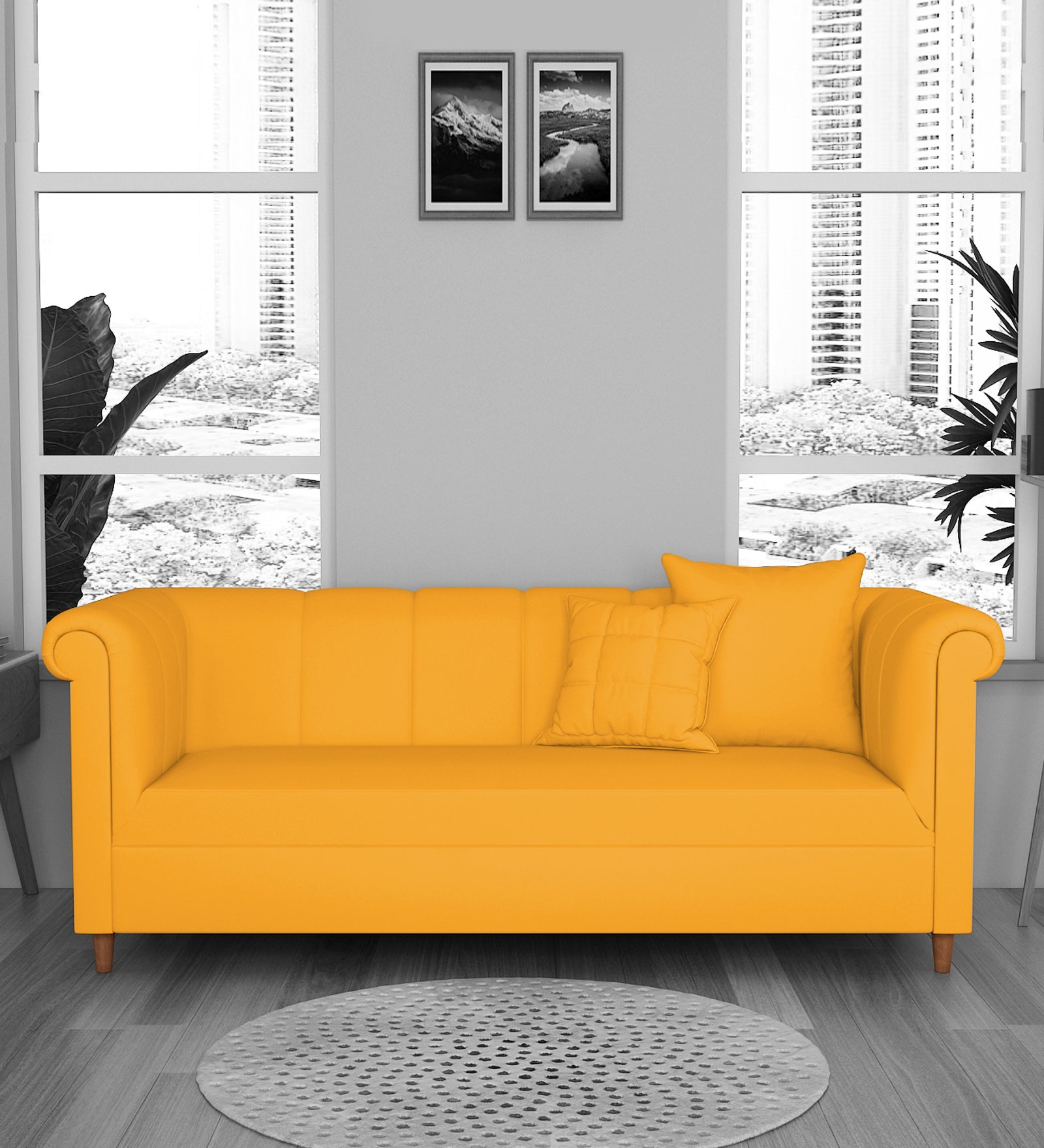 Rubi Velvet 3 Seater Sofa In Safforn Yellow Colour - Febonic Living