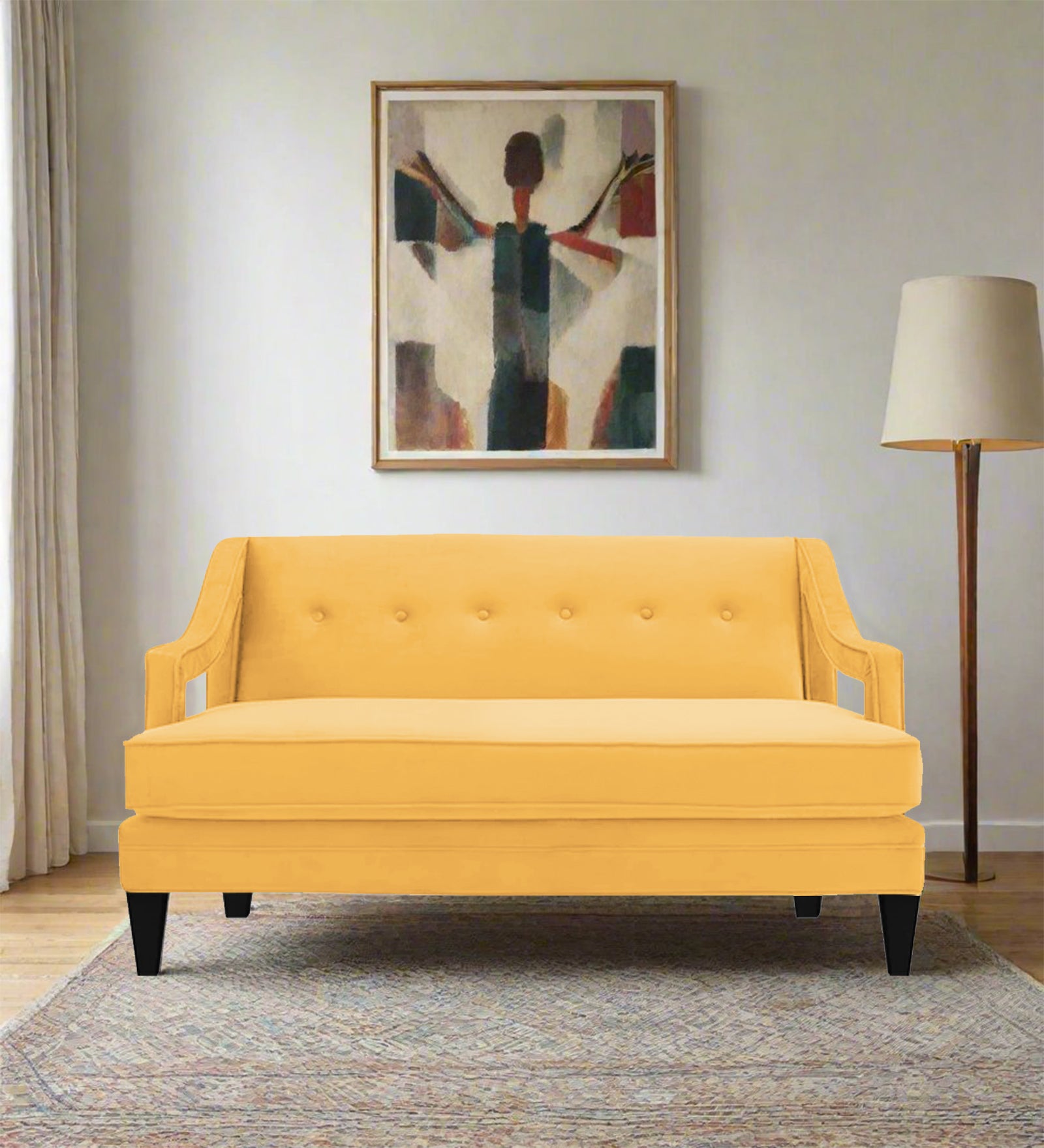 Daffy Velvet 2 Seater Sofa In Turmeric Yellow Colour - Febonic Living
