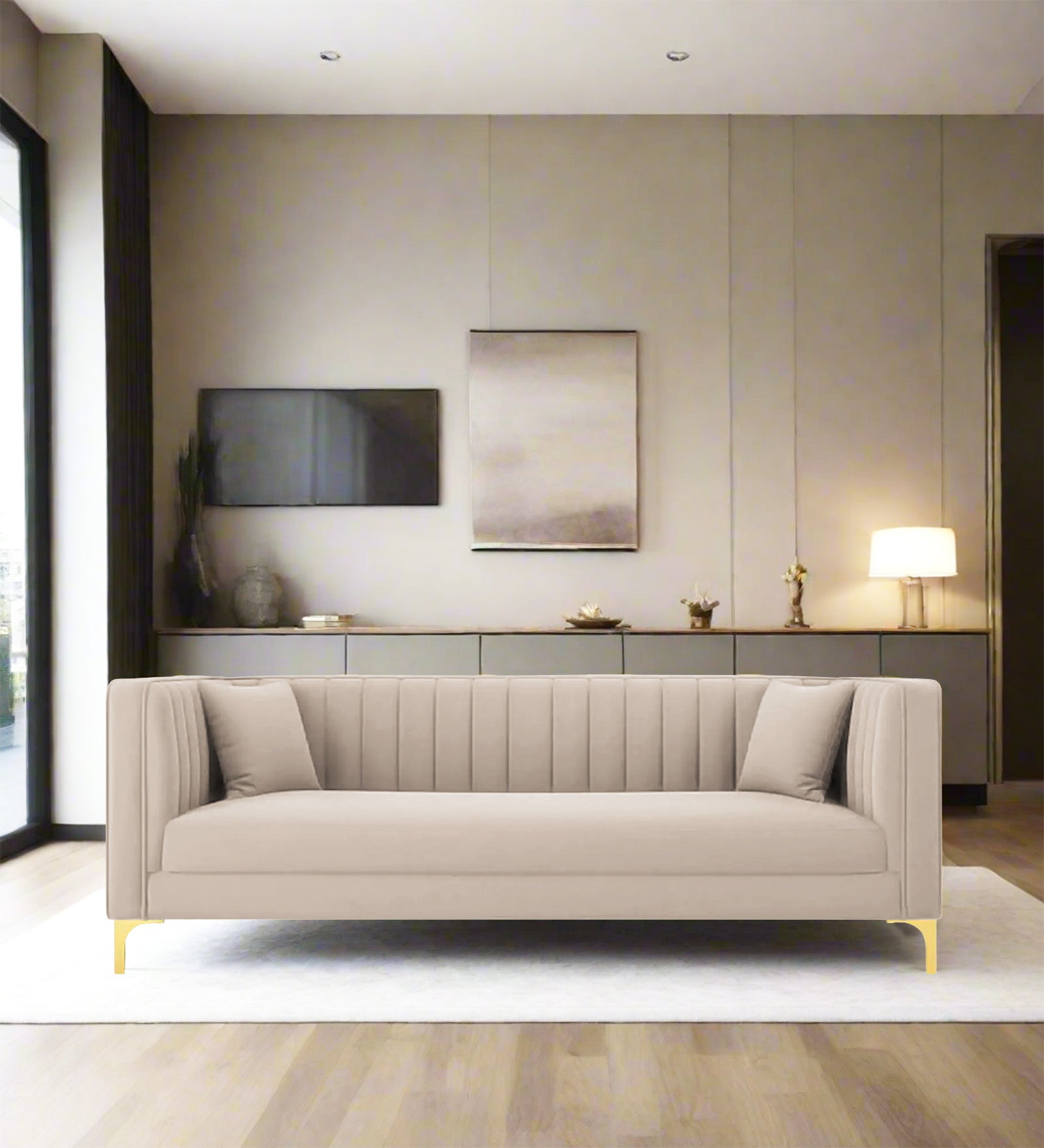 Saban Velvet 3 Seater Sofa in Camel Beige Colour - Febonic Living
