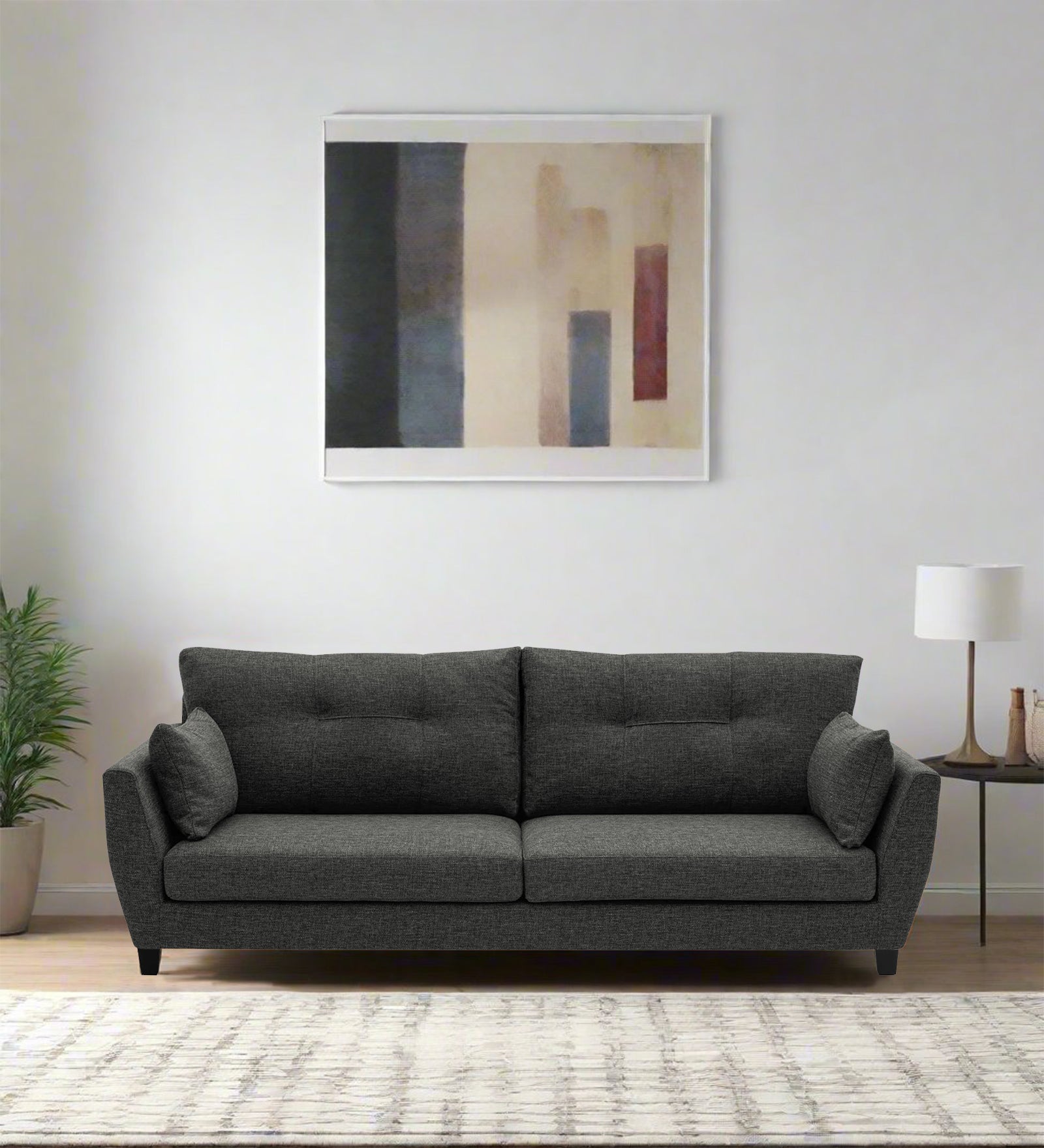 Mario Fabric 3 Seater Sofa In Charcoal Grey Colour - Febonic Living