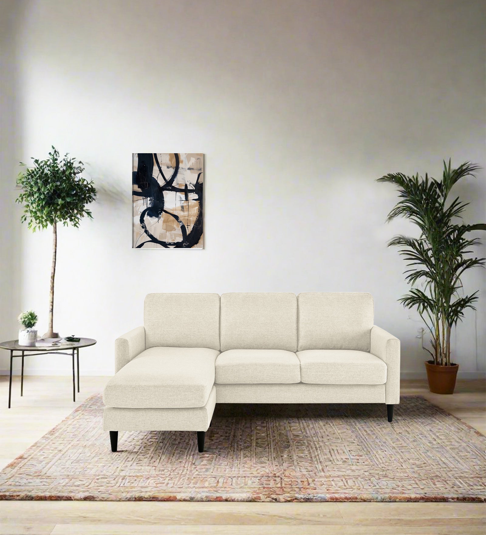 Romie Fabric RHS Sectional Sofa (2+Lounger) In Ivory Cream Colour - Febonic Living