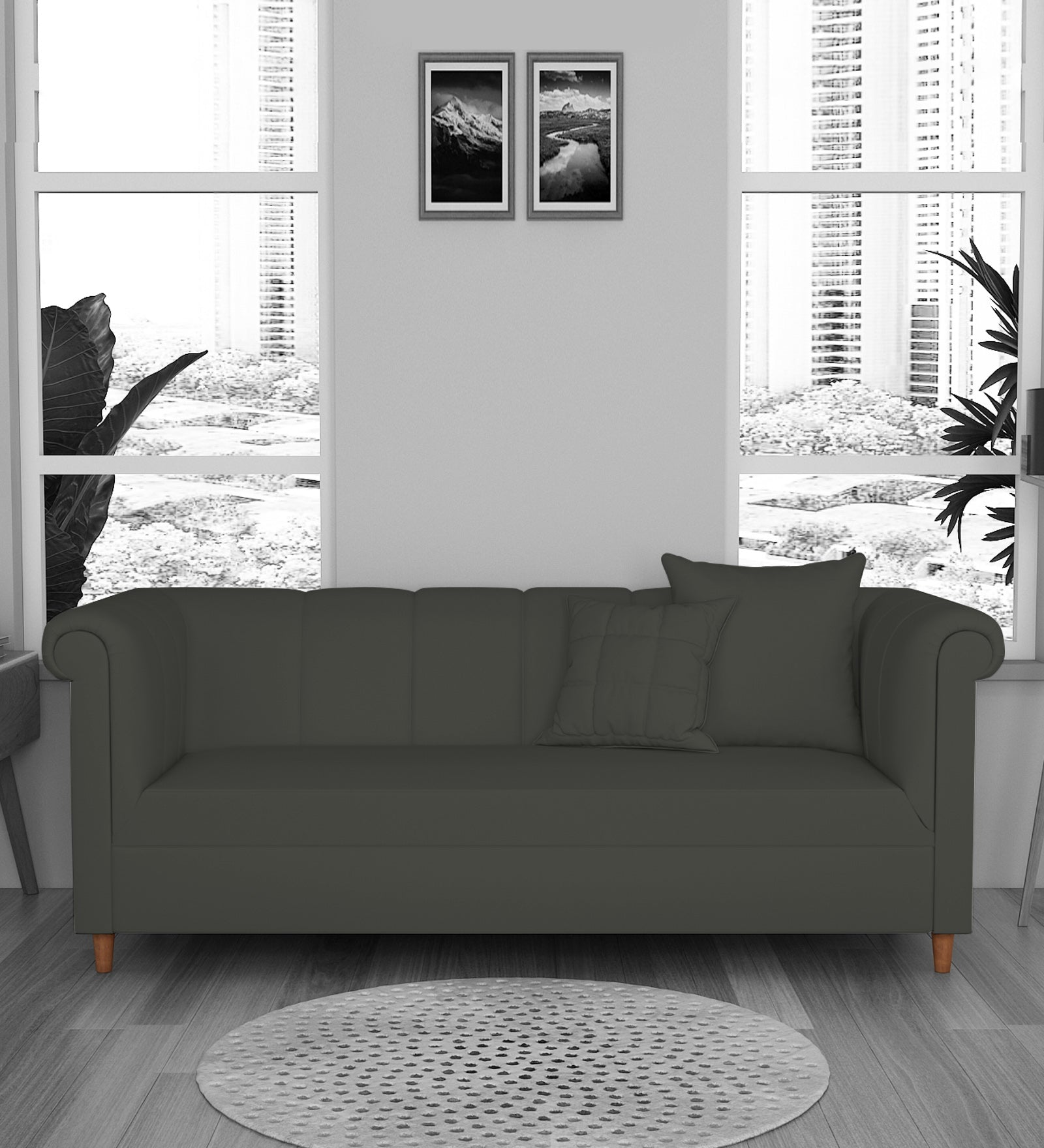 Rubi Velvet 3 Seater Sofa In Hory Grey Colour - Febonic Living