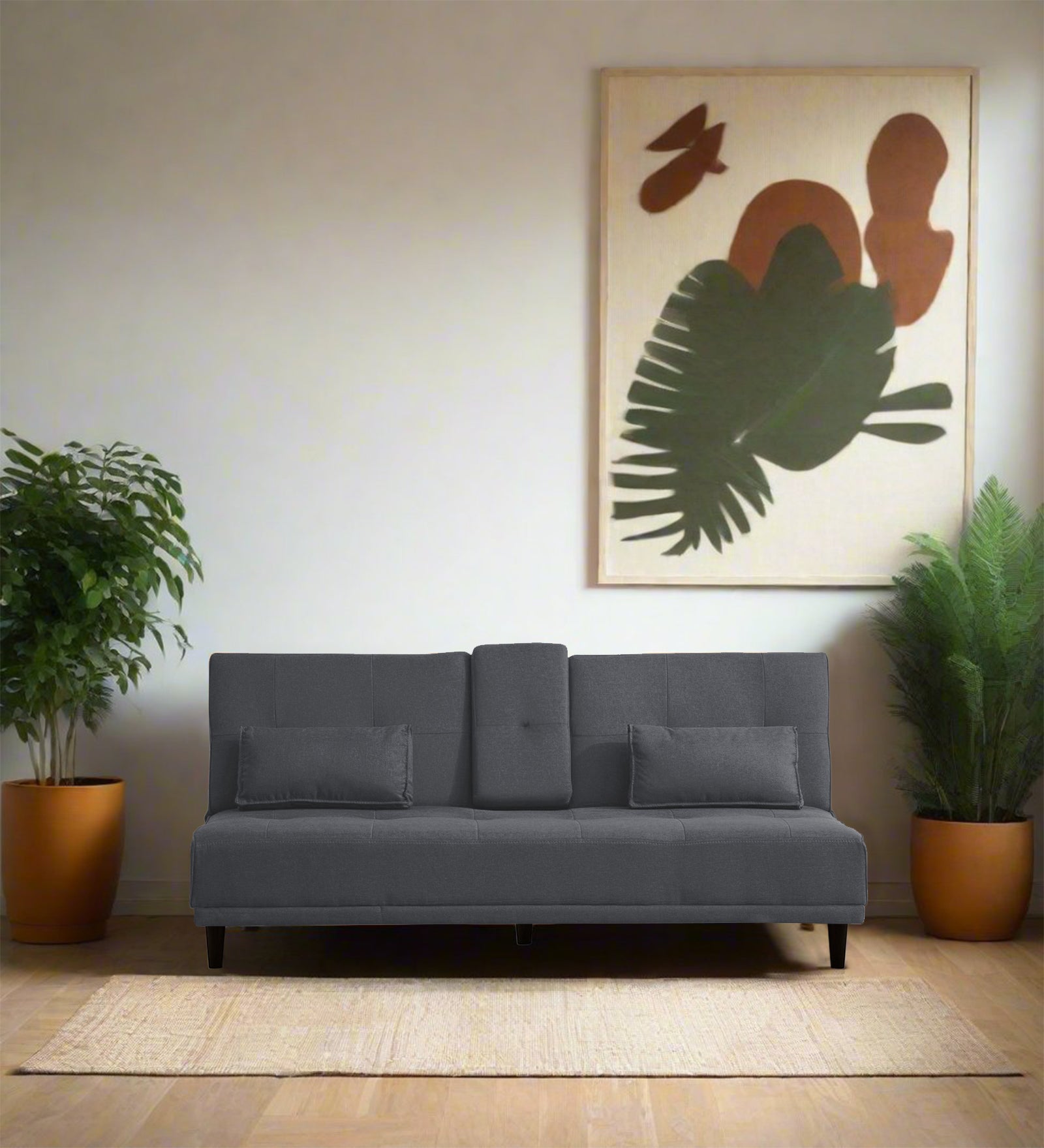 Jerry Fabric 3 Seater Convertible Sofa Cum Bed In Maba Gray Colour - Febonic Living