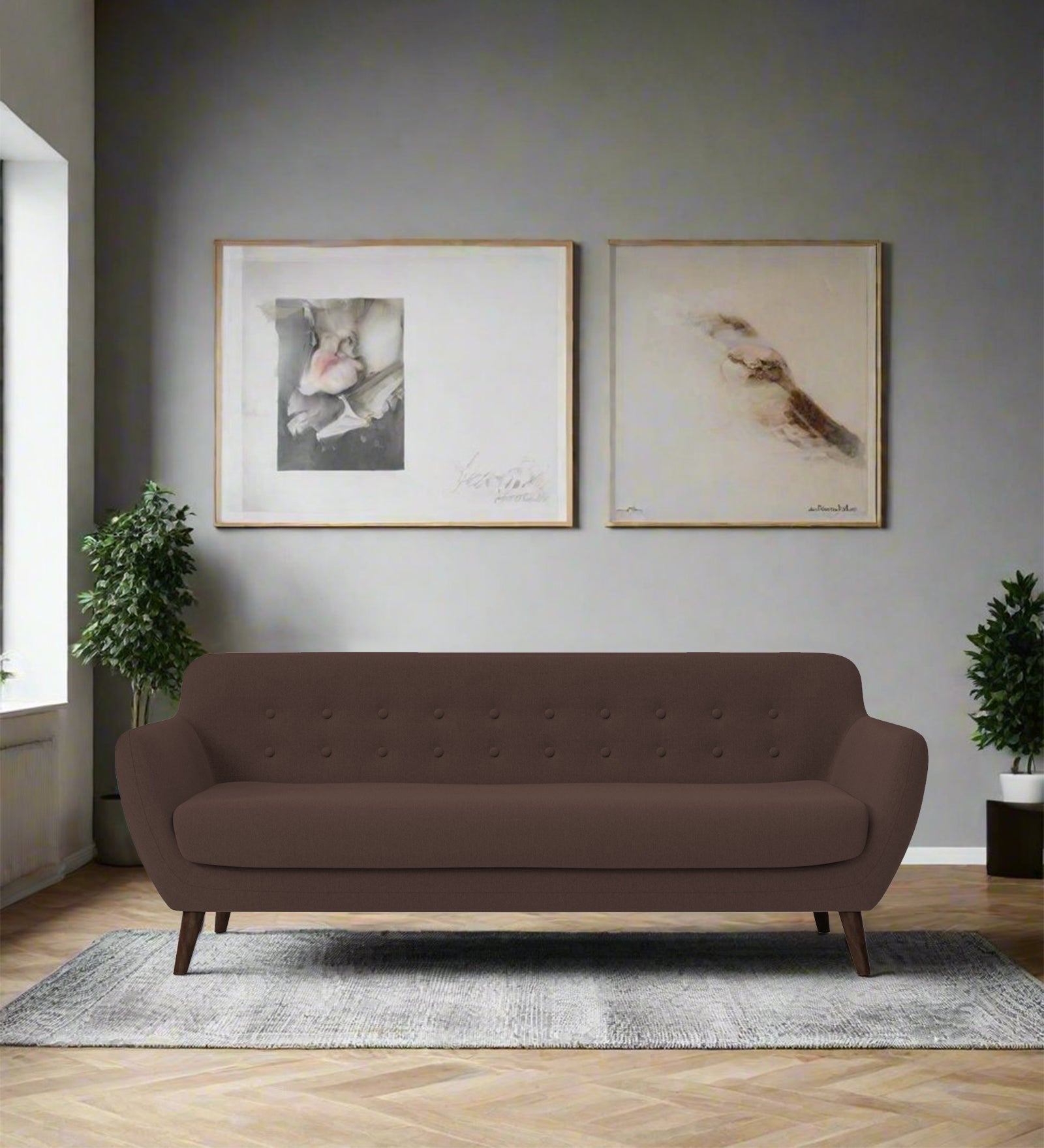 Goofy Fabric 3 Seater Sofa In Caramel Brown Colour - Febonic Living